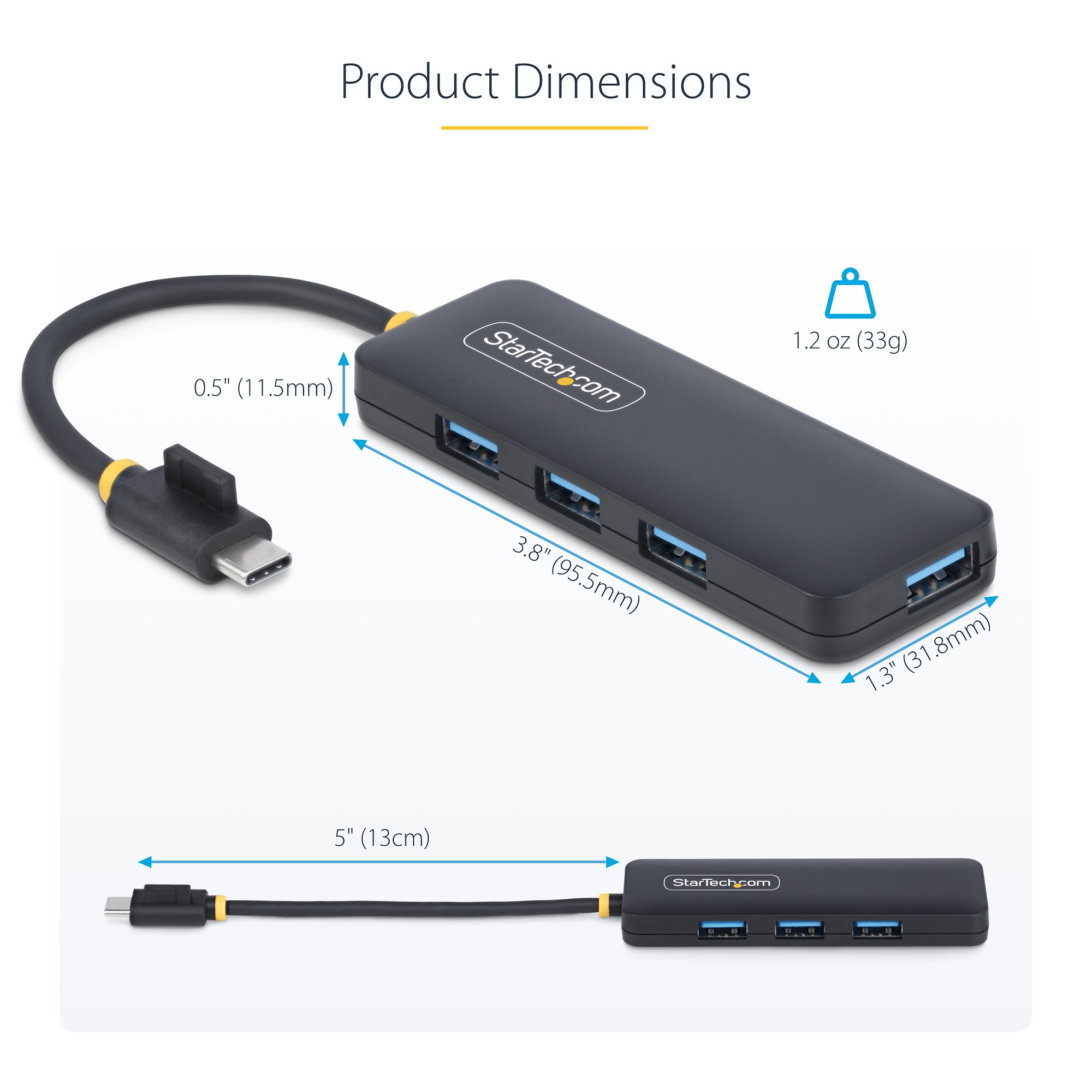 4-Port USB-C Hub, 5Gbps, USB-C to 4x USB-A, Bus Powered