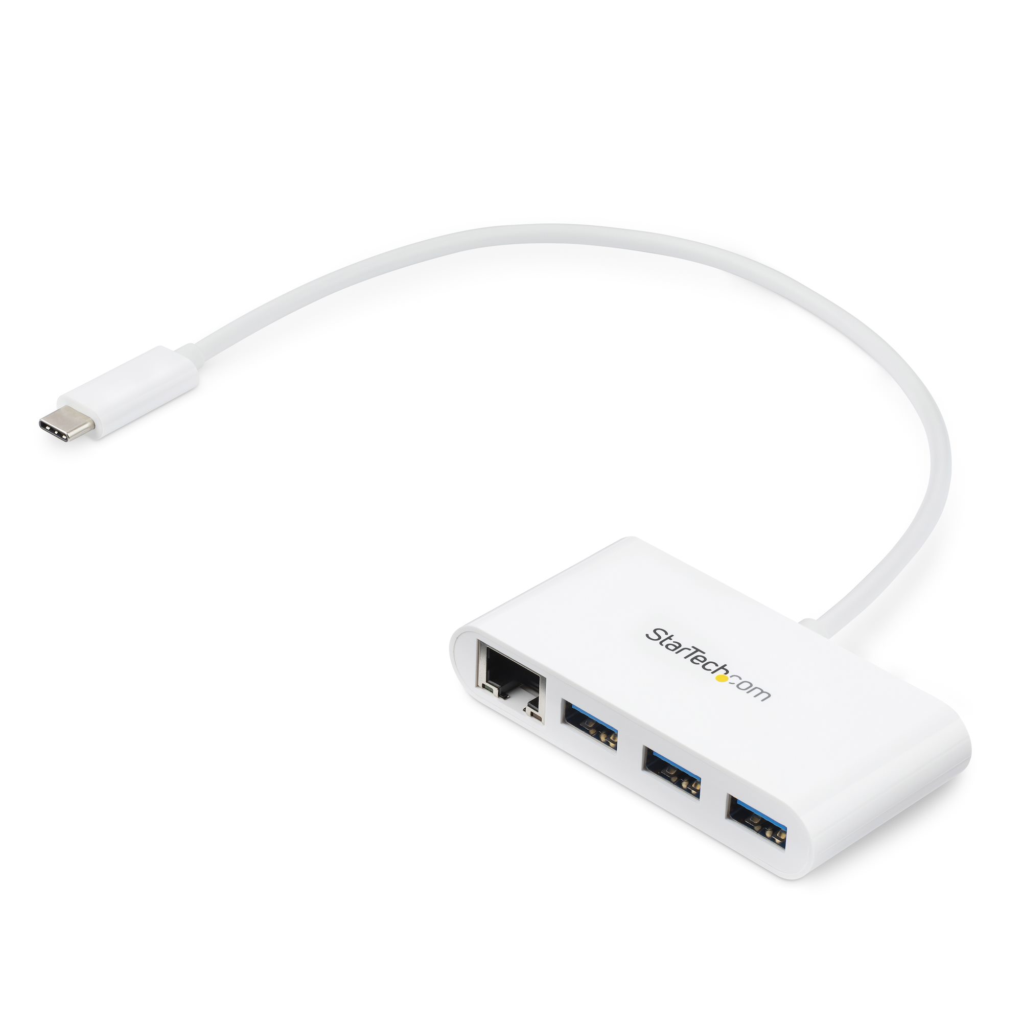 Concentrador USB 3.0 (5Gbps) de 3 Puertos con USB-C y Ethernet Gigabit -  Hub Ladrón de USB Convencional - Blanco