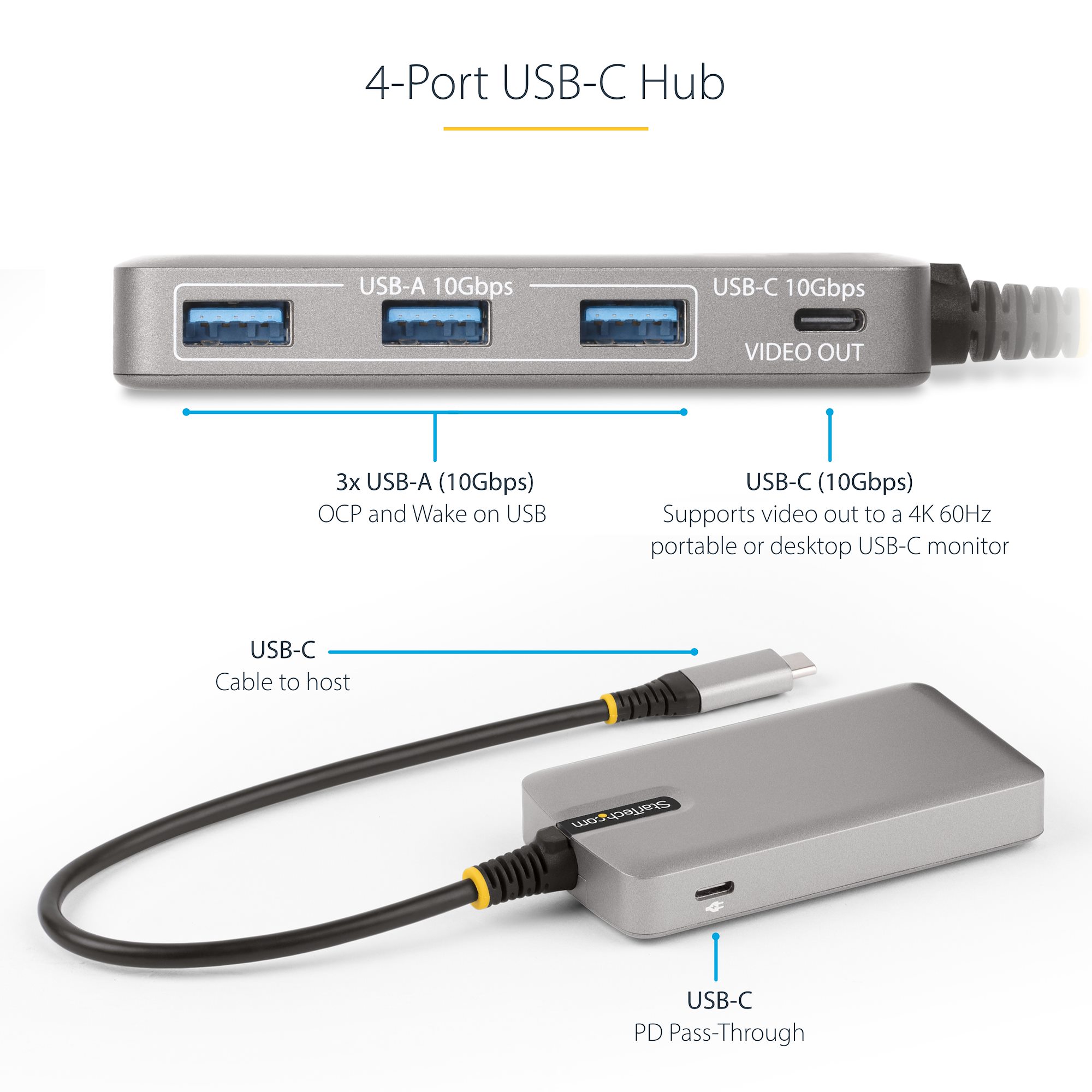 StarTech.com Hub Concentrador USB C de 4 Puertos – HB31C4AB