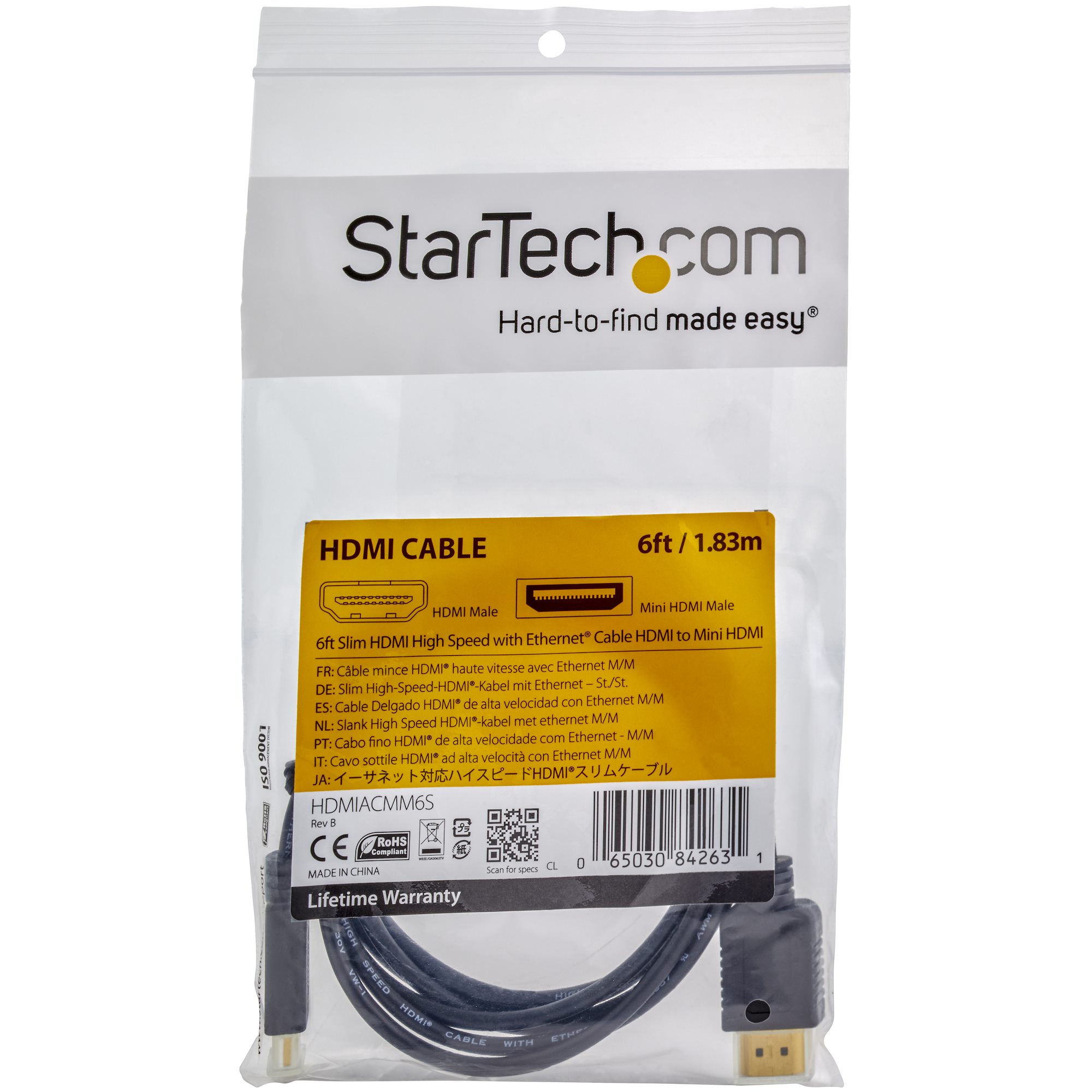 StarTech HDACFM5IN 5" HDMI to Mini HDMI Adapter Cable Cord 1080p HD NEW Black 
