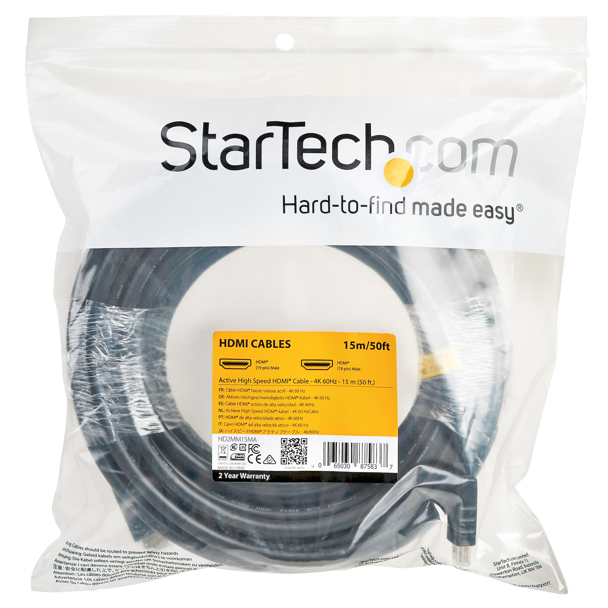 Cable Hdmi Startech.com Cable De 15 Metros Hdmi 2.0 - Cable Hdmi Activo De  4k A