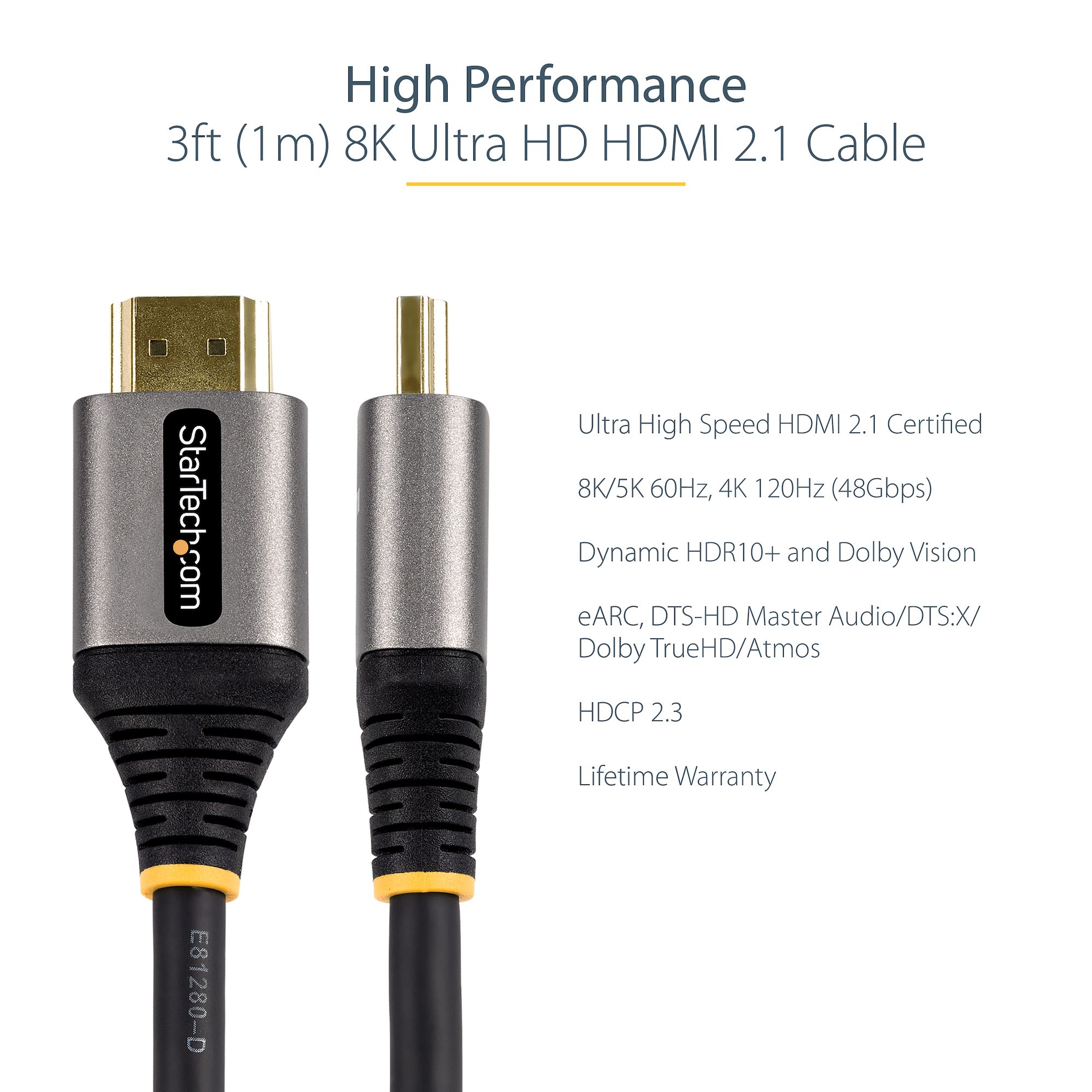 3ft (1m) HDMI 2.1 Cable 8K - Certified Ultra High Speed HDMI Cable 48Gbps -  8K 60Hz/4K 120Hz HDR10+ eARC - Ultra HD 8K HDMI Cable - Monitor/TV/Display