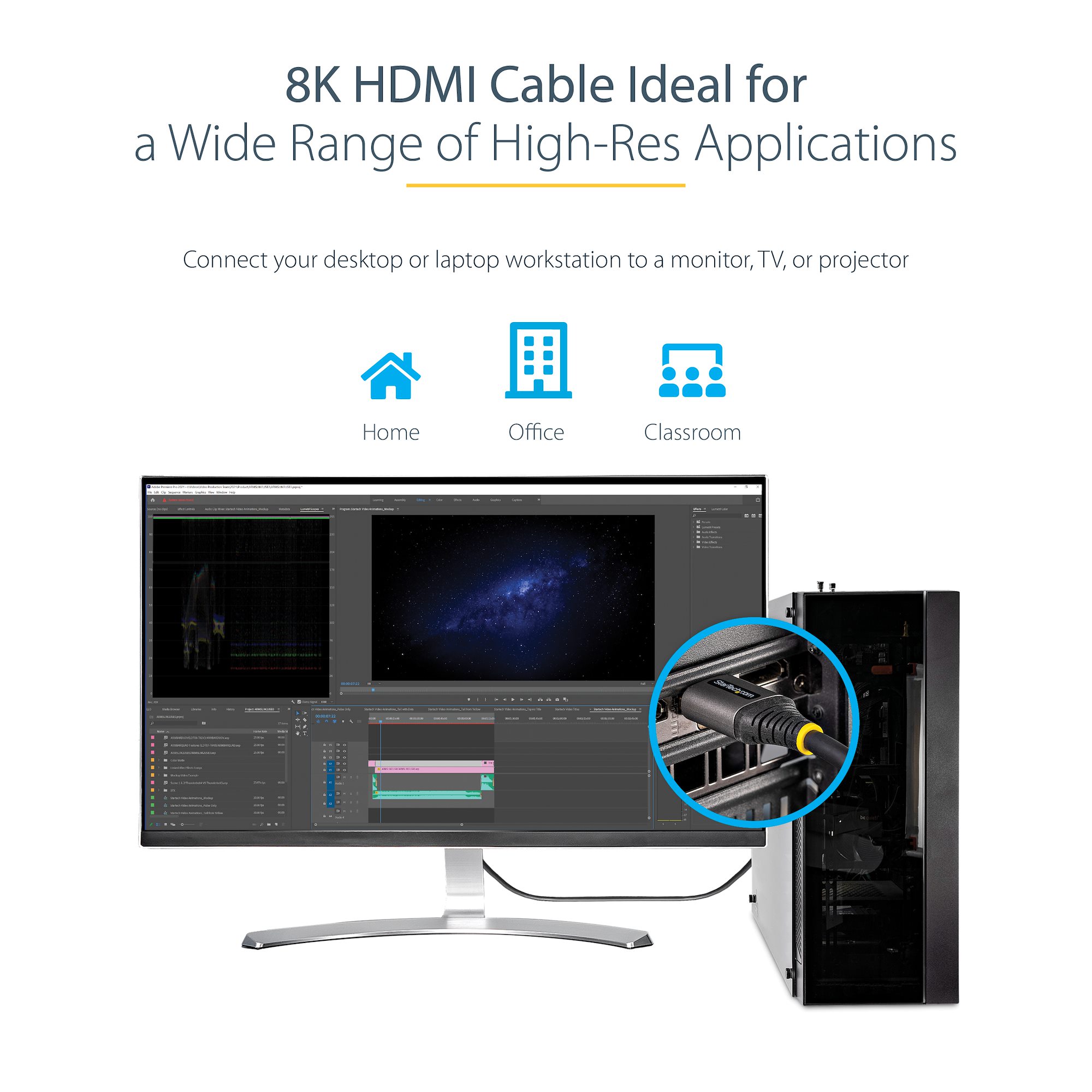 Câble HDMI 8K Ultra HD 1m LinQ - Câble HDMI 2.1 Noir - Français