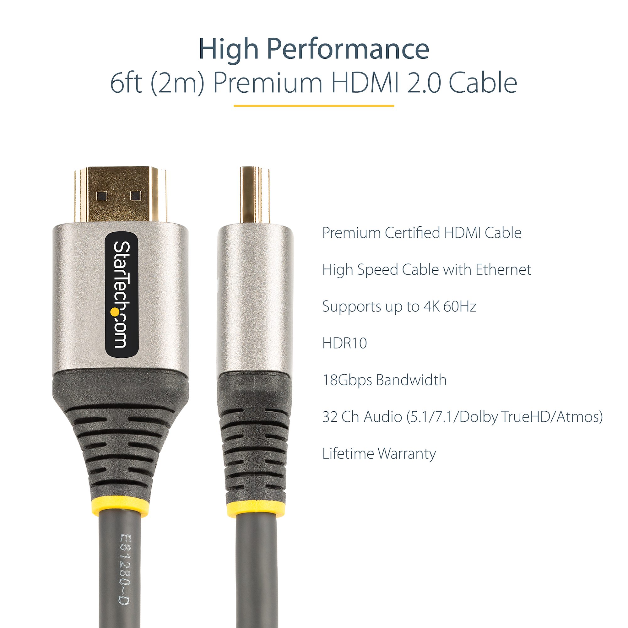 Cable de 2m HDMI 2.0 Certificado Premium de alta velocidad con Ethernet -  Durable - UHD 4K 60Hz - con Fibra de Aramida - HDMI 2.