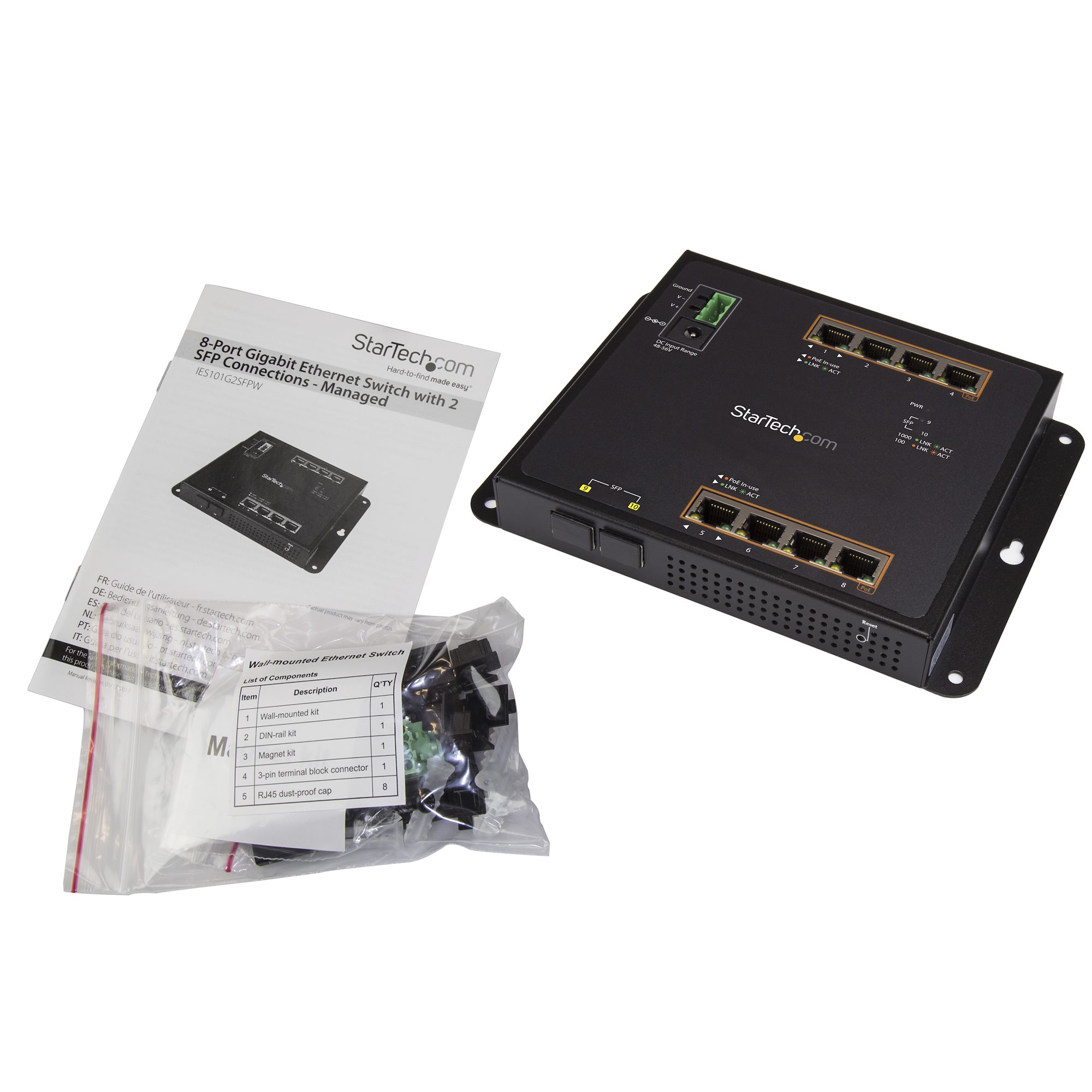 Switch Industriel Gigabit Ethernet 8 Ports - 2 Slots SFP MSA - Switch  Administrable GbE L2 Renforcé - Répartiteur Layer 2 RJ45 Robuste - Fixation
