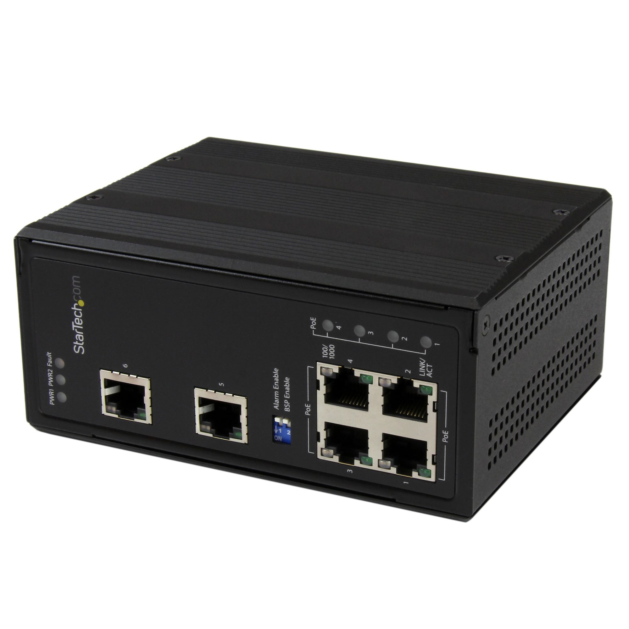 6 Port Unmanaged Industrial Gigabit Ethernet Switch w/ 4 PoE+ Ports and  Voltage Regulation - DIN Rail / Wall-Mountable