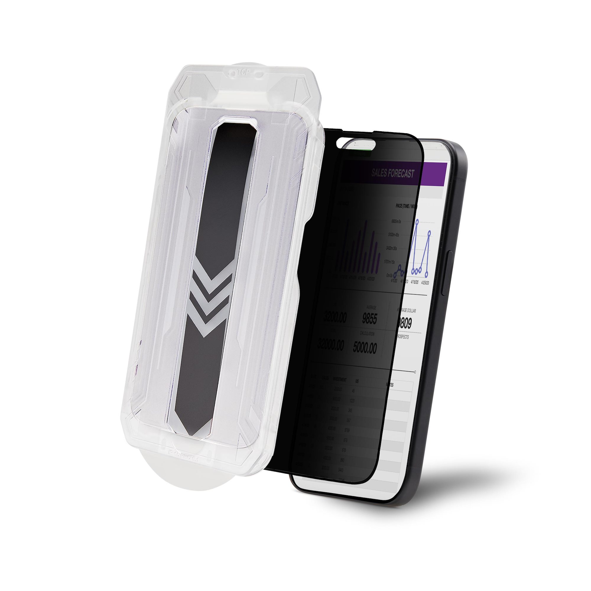 iPhone 15用ガラスフィルム／4方向プライバシー／視野角60度／ブルー