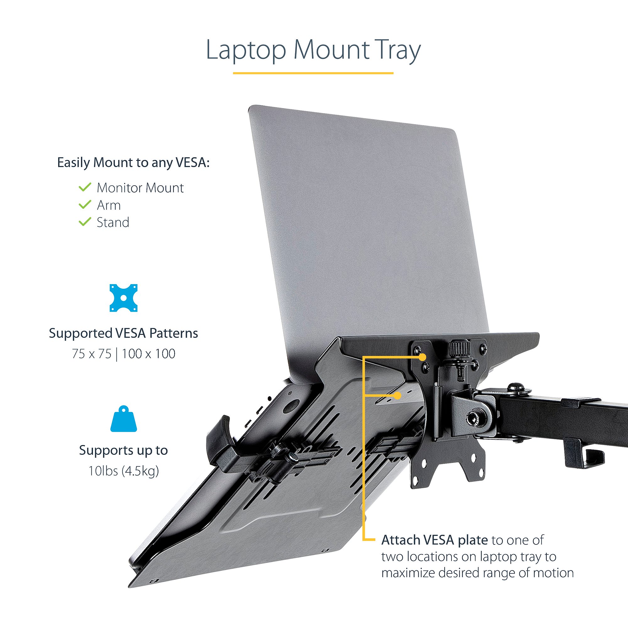VESA Laptop Tray, Adjustable - 9.9lb - Monitor Mounts