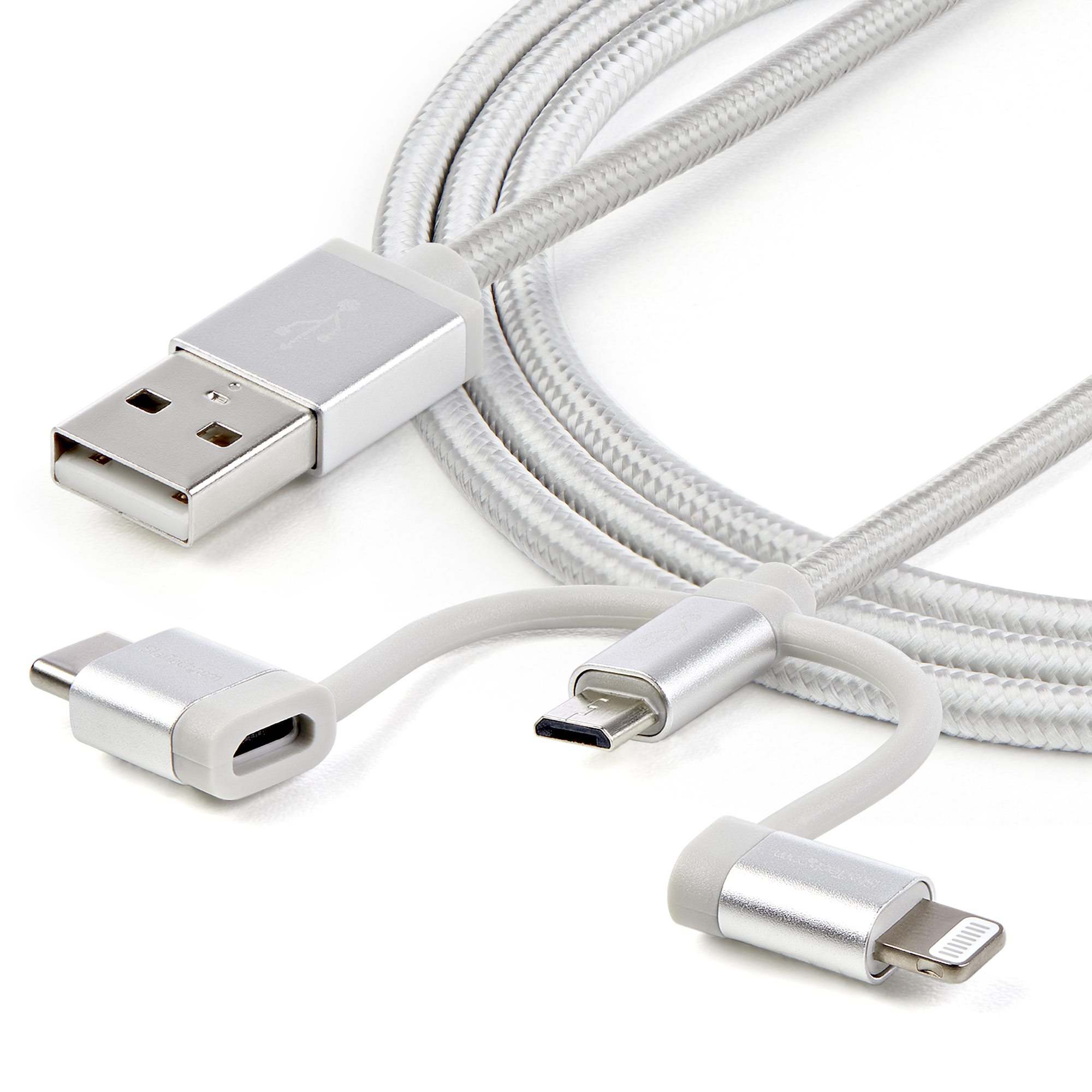 Cable 3w1 1m USB - Micro USB + Lightning + USB-C Denmen D05E white, all  GSM accessories \ Cables \ 2in1, 3in1, 4in1