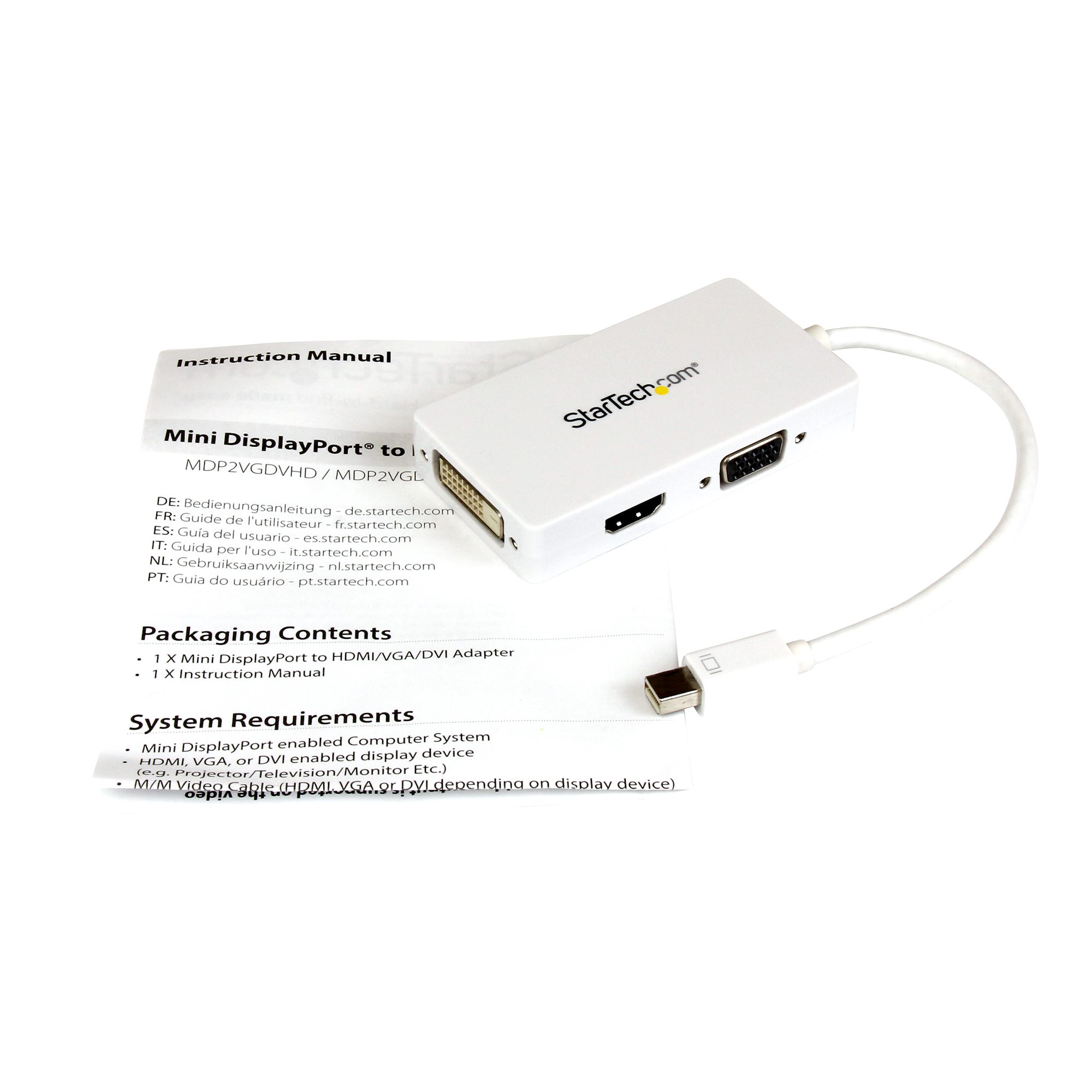Mini DisplayPort接続トラベルアダプタ　3イン1 Mini DP - VGA／DVI／HDMI変換アダプタ　ホワイト