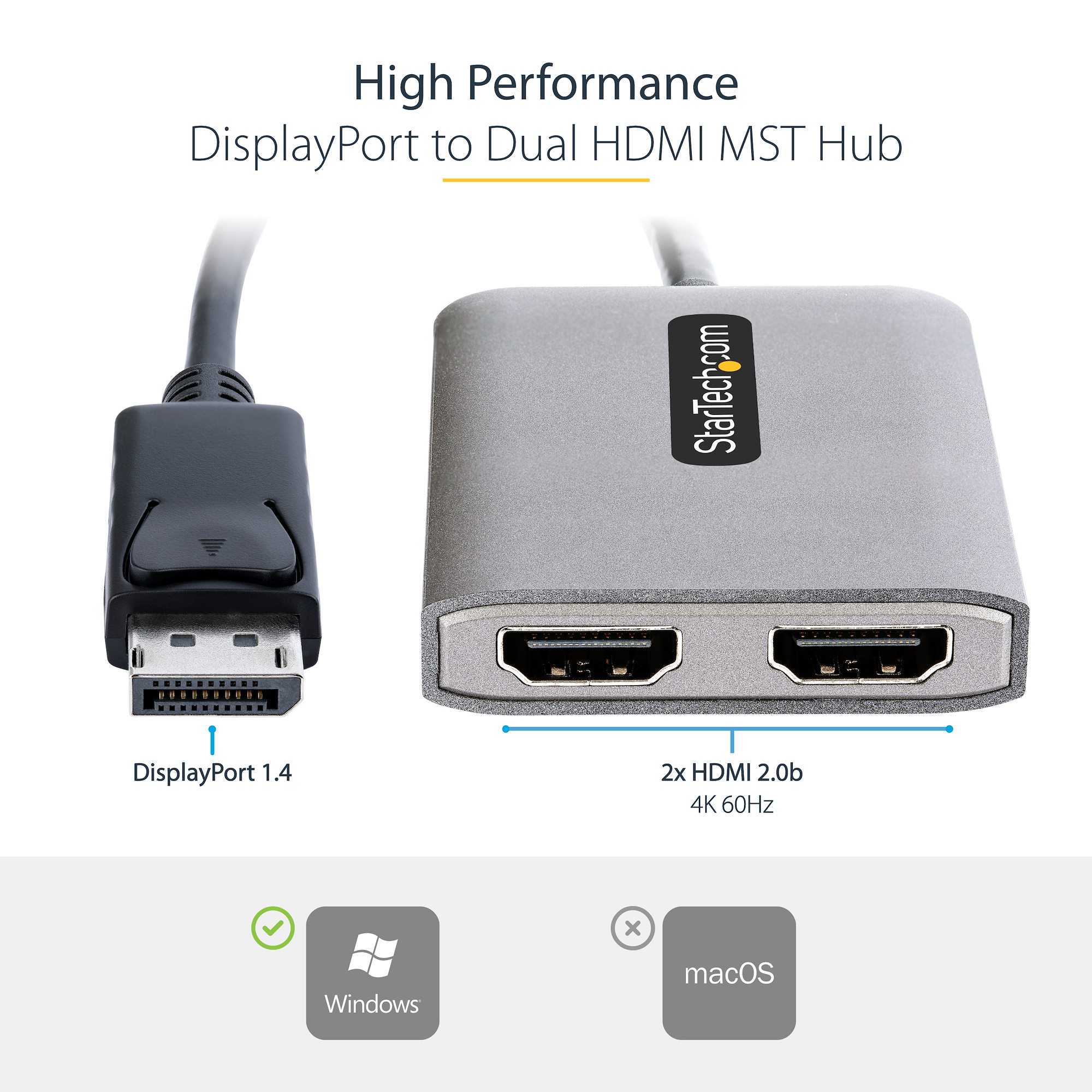 DP to Dual HDMI MST HUB, 4K 60Hz, DP 1.4 - DisplayPort & Mini