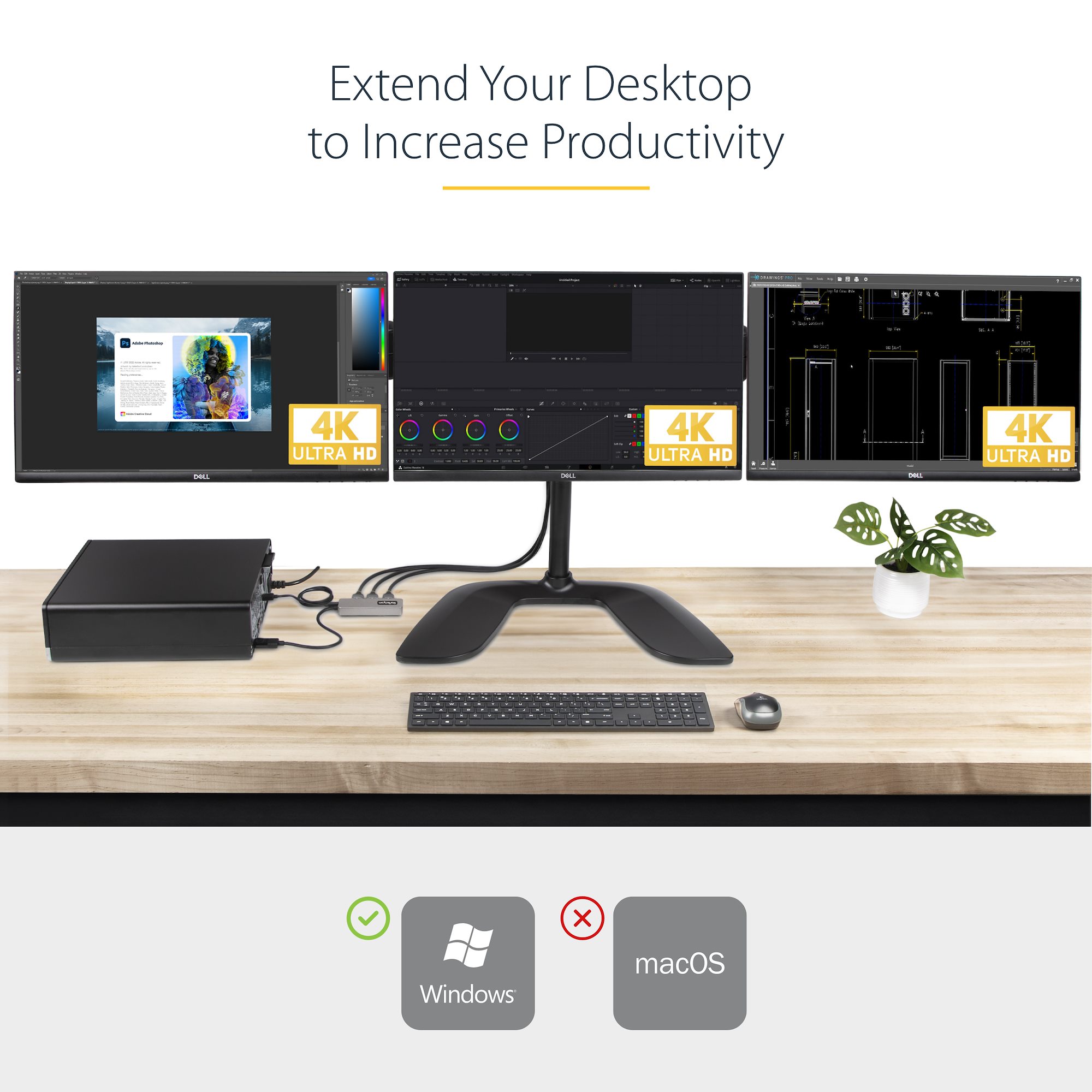 3台のHDMIモニターにDisplayPort対応パソコンを接続し、高性能トリプル 