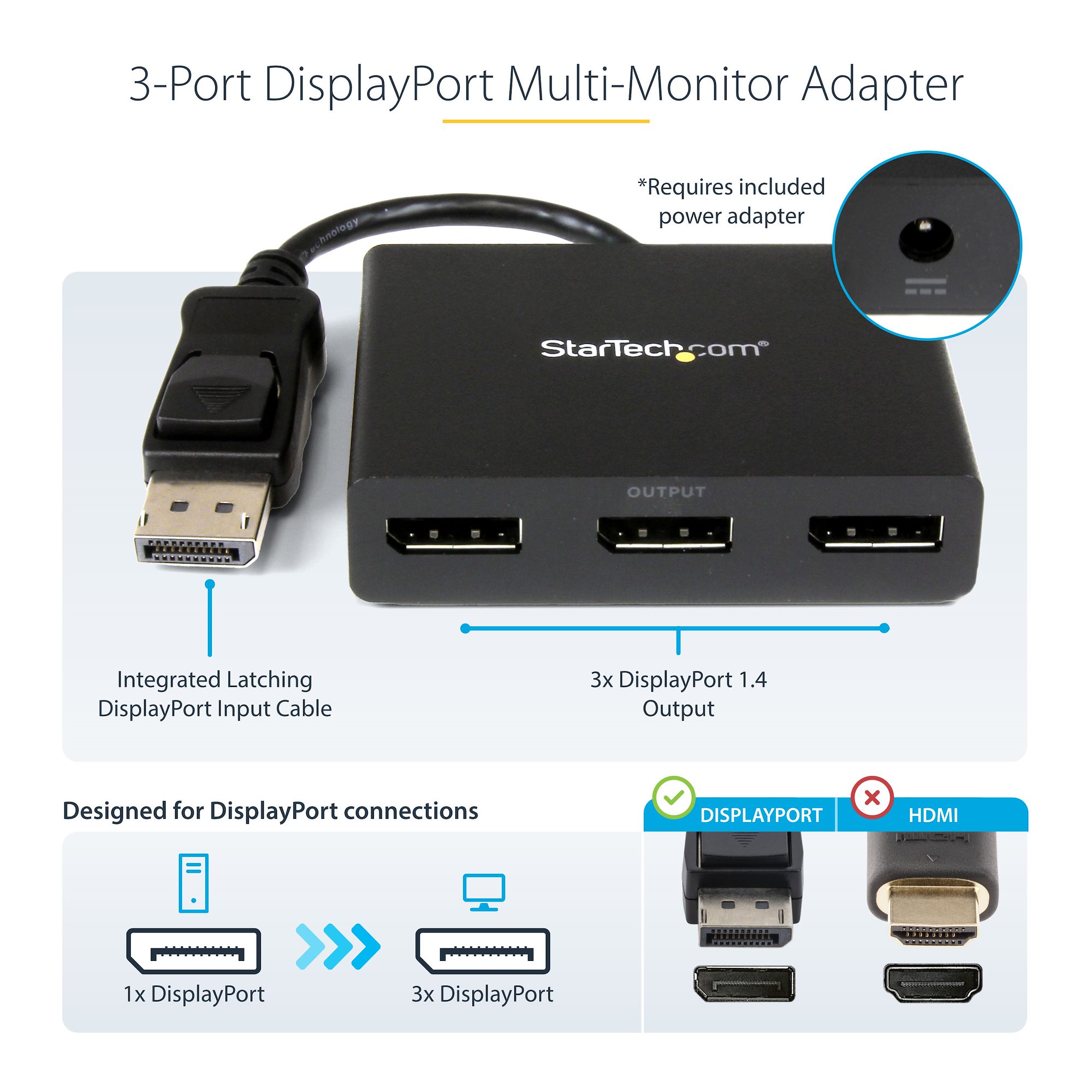 StarTech.com Adaptador multimonitor de 3 puertos - DisplayPort 1.2 a 3x  HDMI MST Hub - Triple monitor HDMI 1080p - Modo de visualización extendido  o clonado - Solo PC con Windows - Divisor DP a 3x : Electrónica 