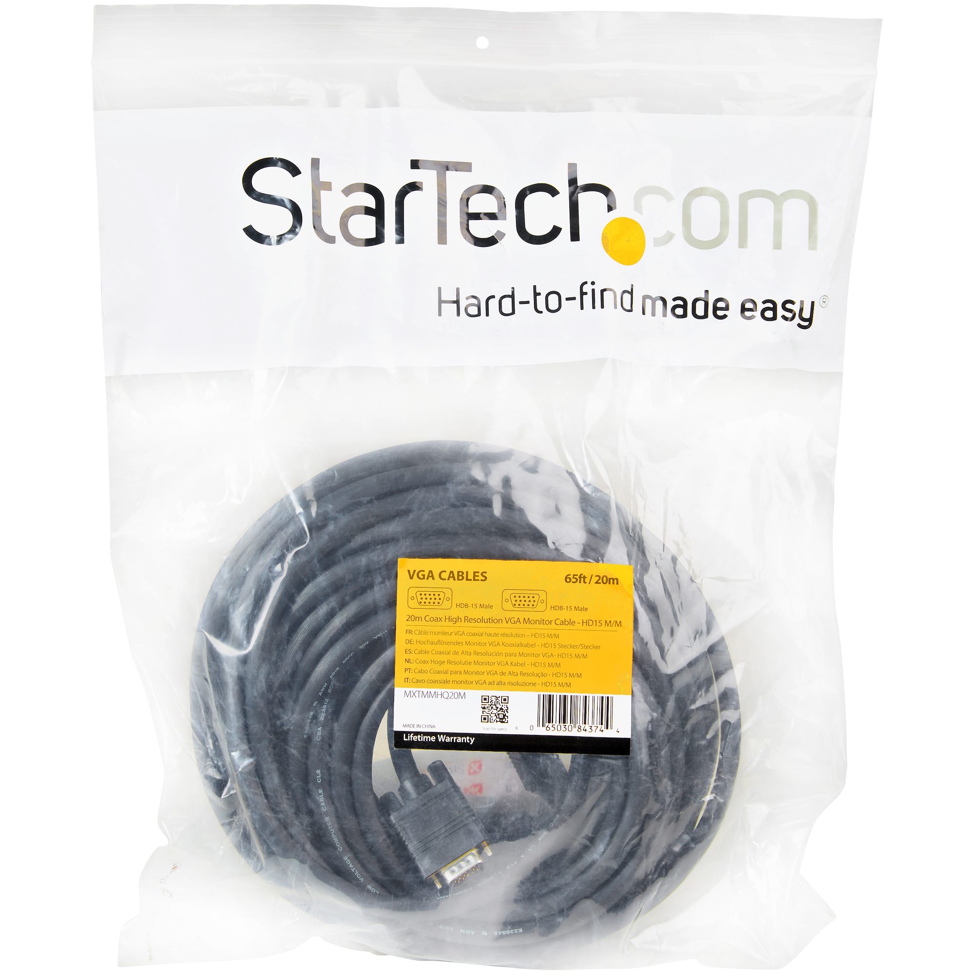 StarTech HD15 M/M Coax High Resolution Monitor VGA Cable 20m