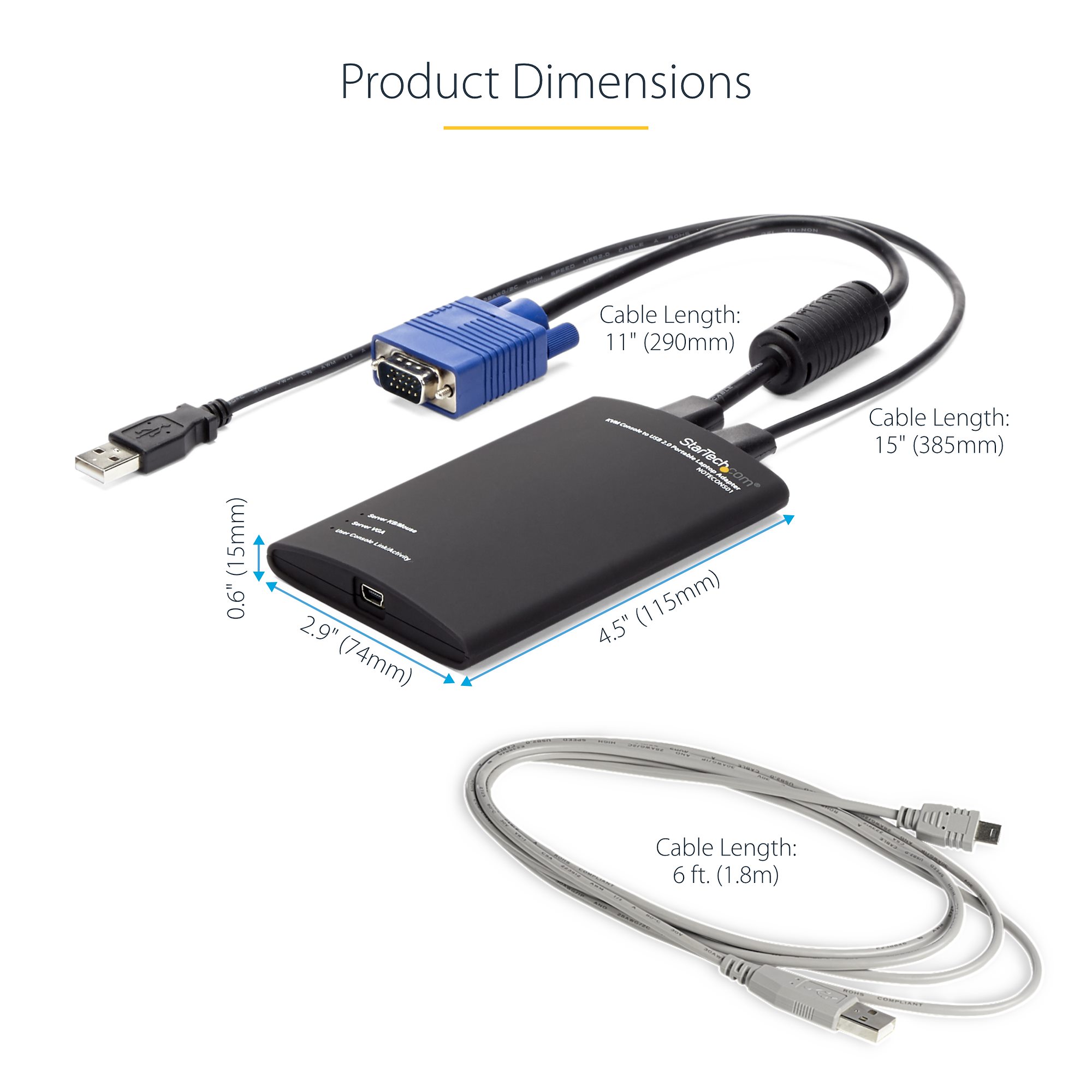 KVM Console to USB 2.0 Portable Laptop Crash Cart Adapter - TAA