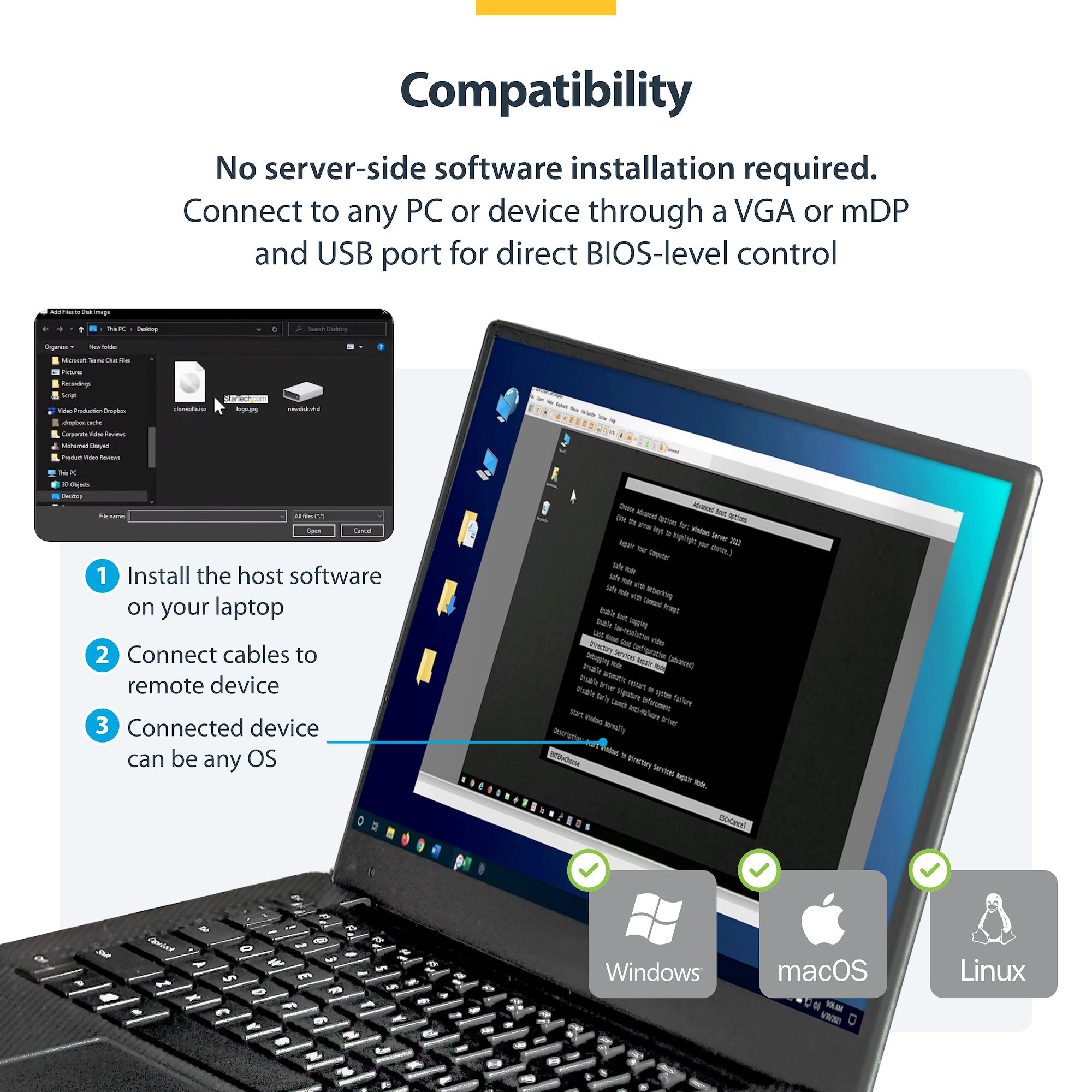 Turn a laptop into a portable console for rack servers, PCs, ATMs