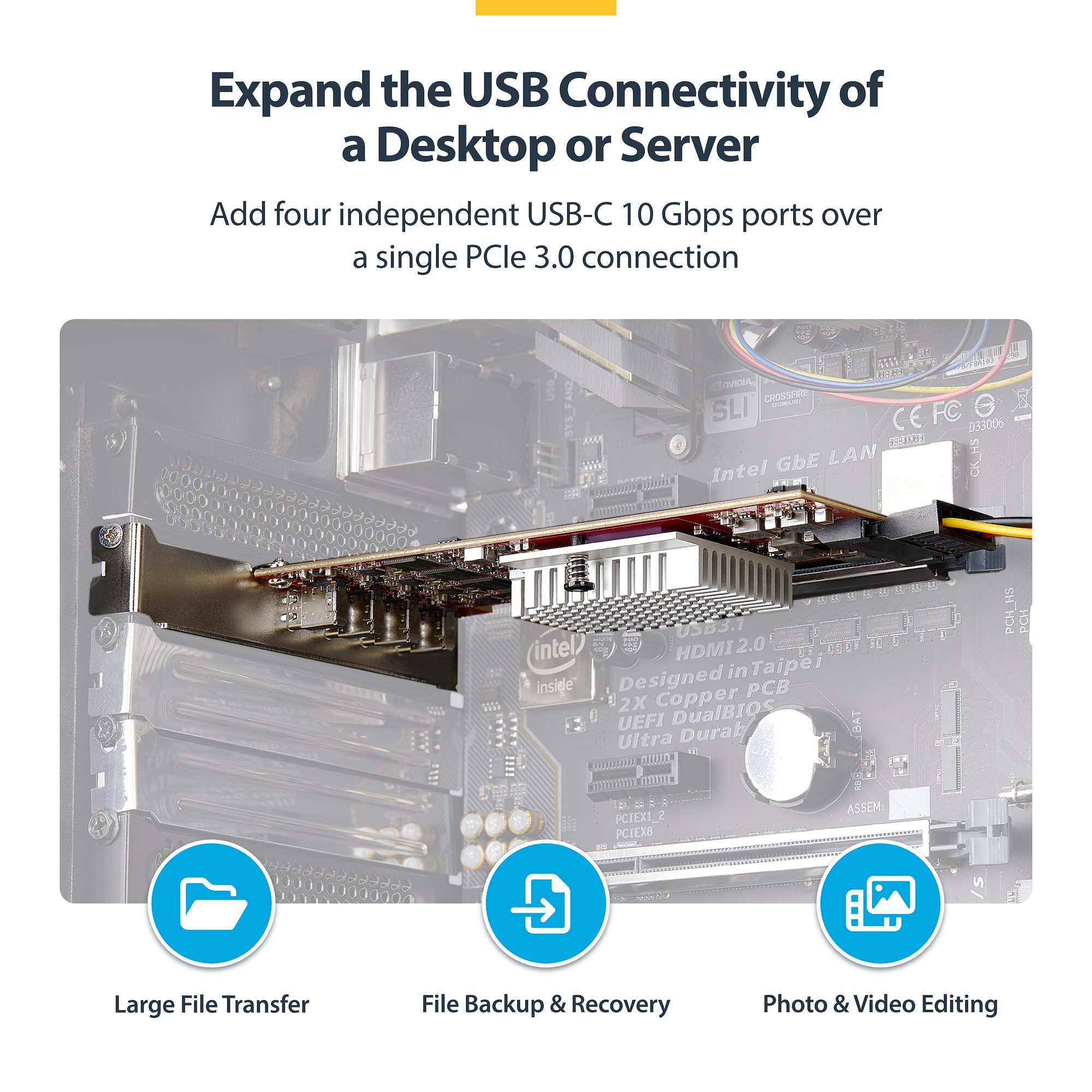 Add four 10Gbps USB Type-C ports to a server or desktop computer