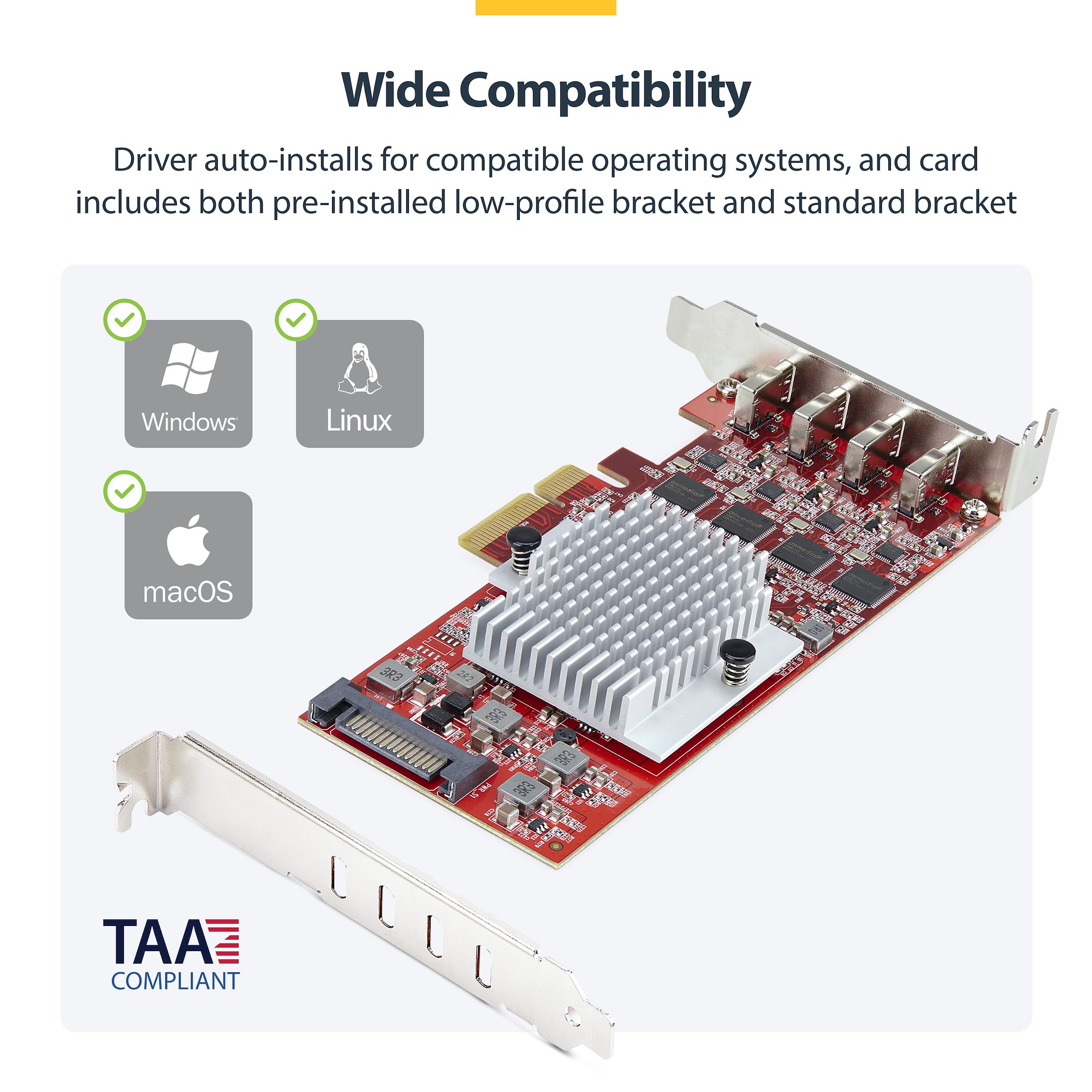 PCI Express拡張カード／PCIe 3.0 x4／4ポート USB Type-C 3.2 Gen 2／最大各10Gbps ／ロープロファイル／各種OS／インターフェースボード マルチポート USB3.2 10Gbps PCIe 拡張カードデスクトップ用プラグアンドプレイ利便性 USB 3.2 PCIE カー