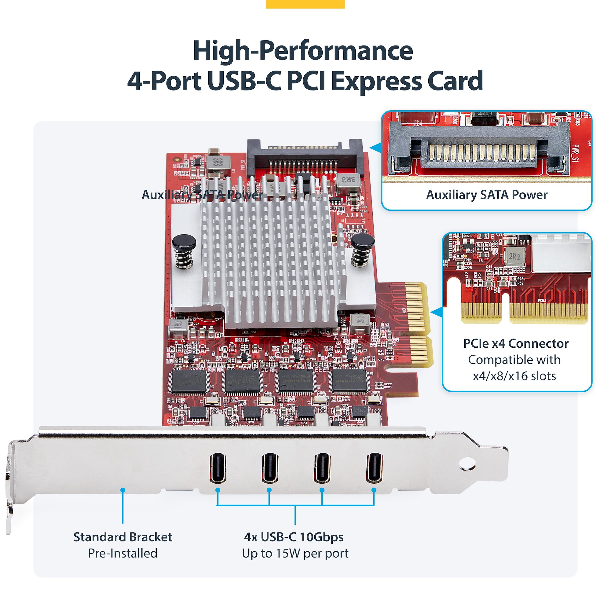Carte PCI-Express 1X - 4 ports série RS232 Std & Low Profile - Achat / Vente sur