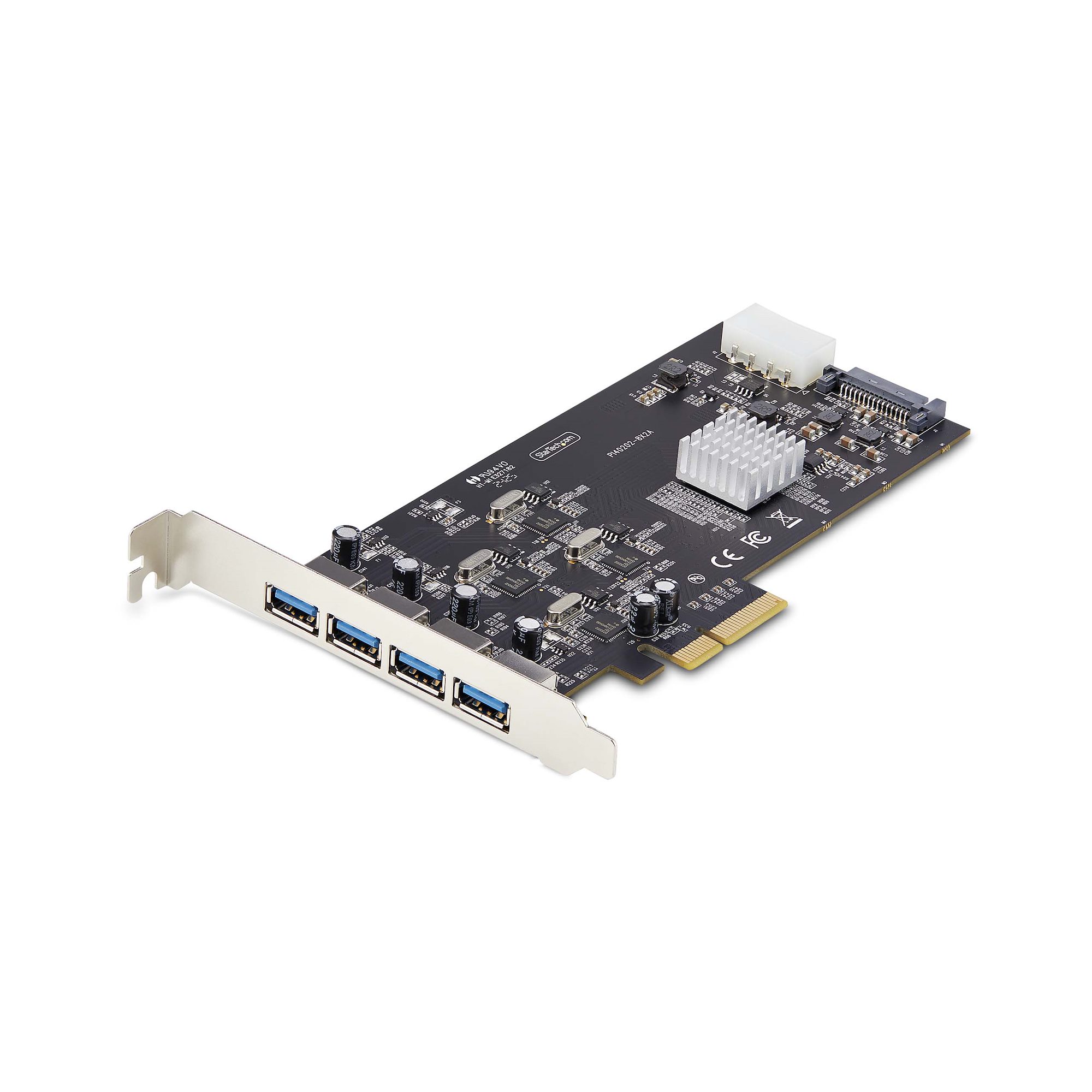 PCI Express拡張カード／PCIe 2.0 x4／4ポート USB 3.2 Gen 1  Type-A（5Gbps）／ペリフェラル電源端子搭載／各種OS／USB増設 インターフェースボード アダプター