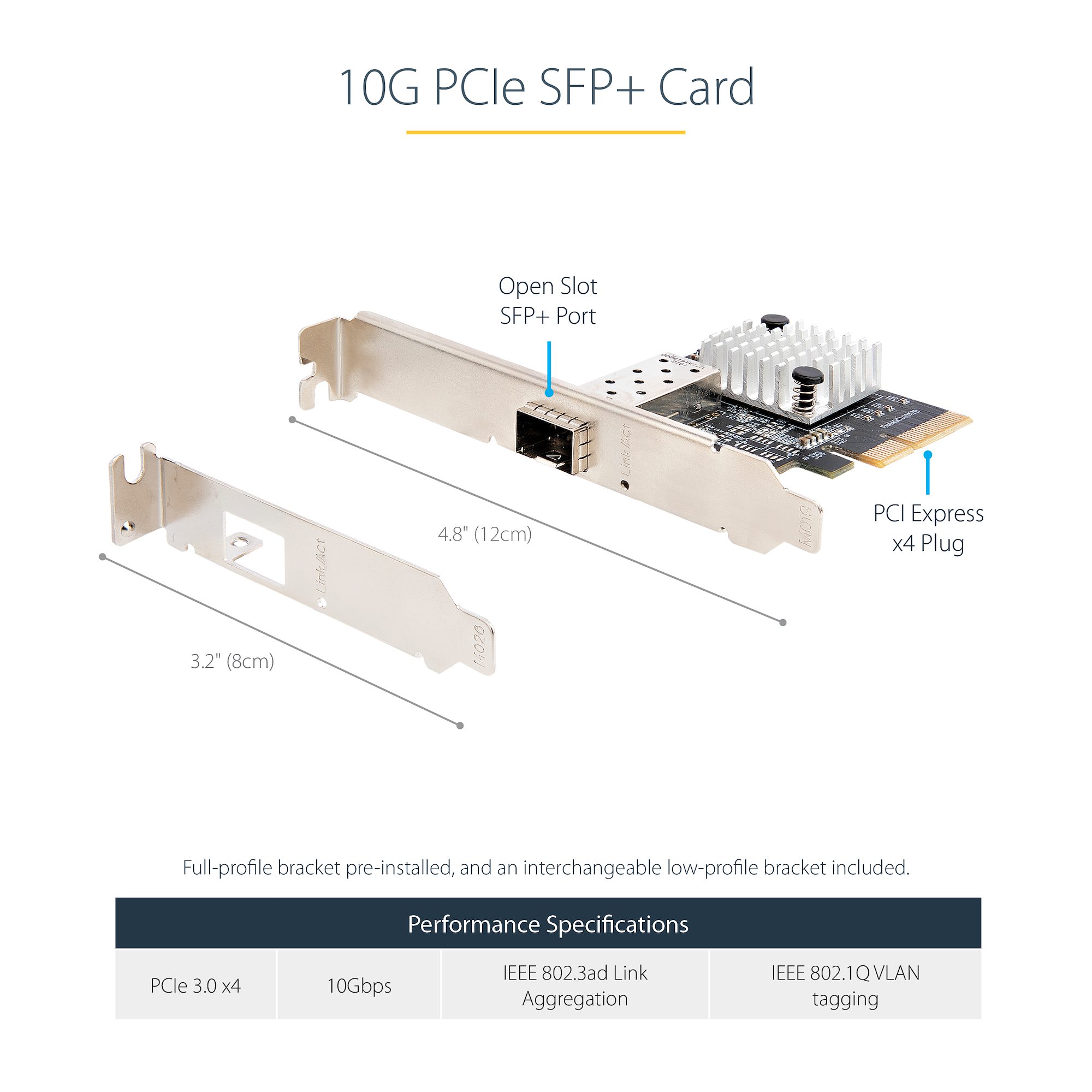 PCI Express接続 10G LANカード／シングルSFP+ポート ネットワークアダプタ／MSA準拠モジュール &  DACケーブル対応／10ギガビット光ファイバー PCIe NIC／SFP+ネットワークカード