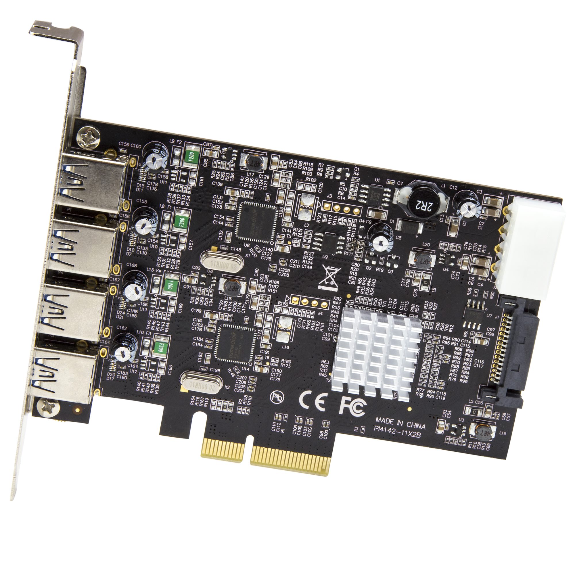 4ポート10Gbps USB-A増設PCI Expressインターフェースカード（製造中止／後継製品PEXUSB314A2V2）／4x USB  Type-A（2ポートは10Gbps専用チャネル）／Windows, macOS, Linux対応