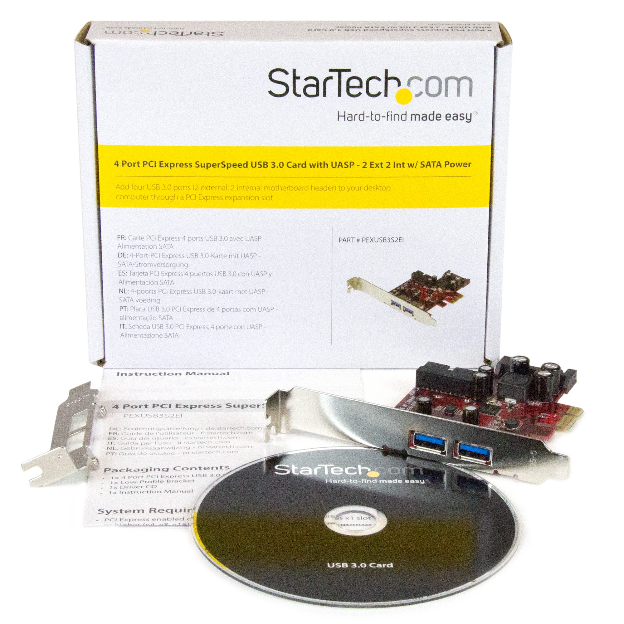 StarTech.com 4-Port PCI Express USB 3.0 Card SATA Power PEXUSB3S2EI 