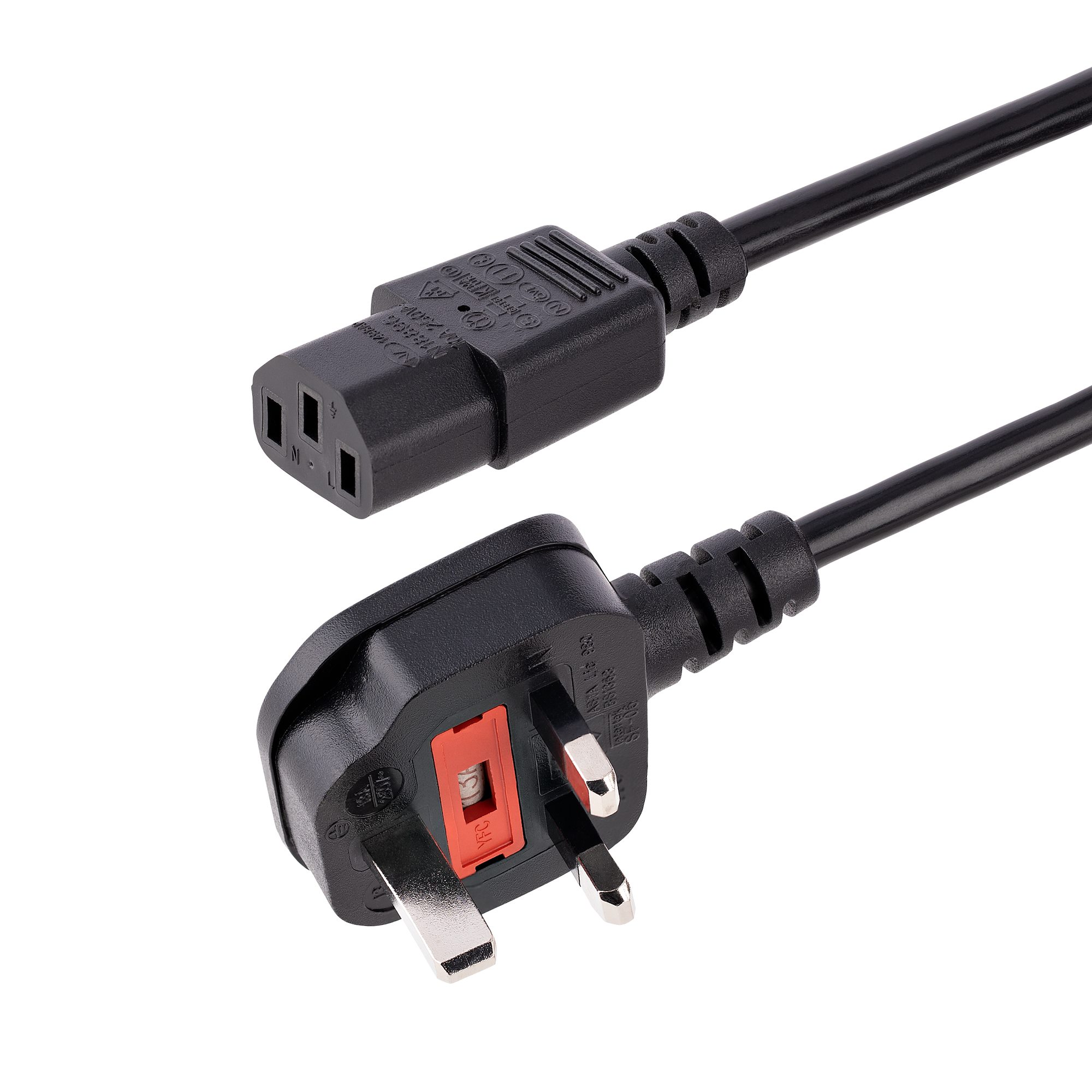 6ft (1.8m) UK Computer Power Cable, 18AWG, BS 1363 to C13, 10A 250V, Black  Replacement AC Power Cord, Kettle Lead / UK Power Cord, PC Power Supply