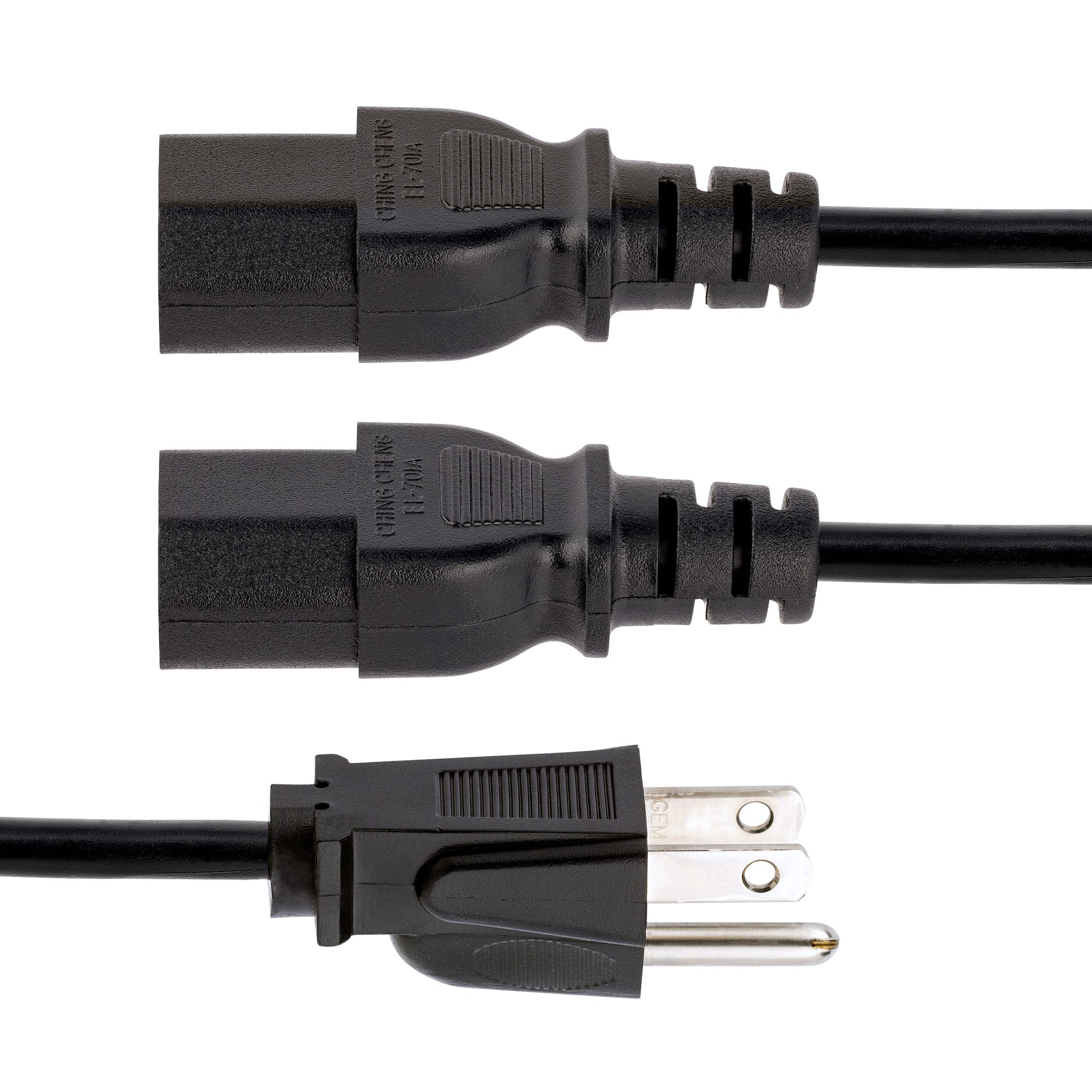 6ft (2m) Computer Power Cord Y Splitter, NEMA 5-15P to 2x C13, 10A 125V,  18AWG, Black AC Power Splitter Cord, PC Power Supply Cable, Dual Monitor