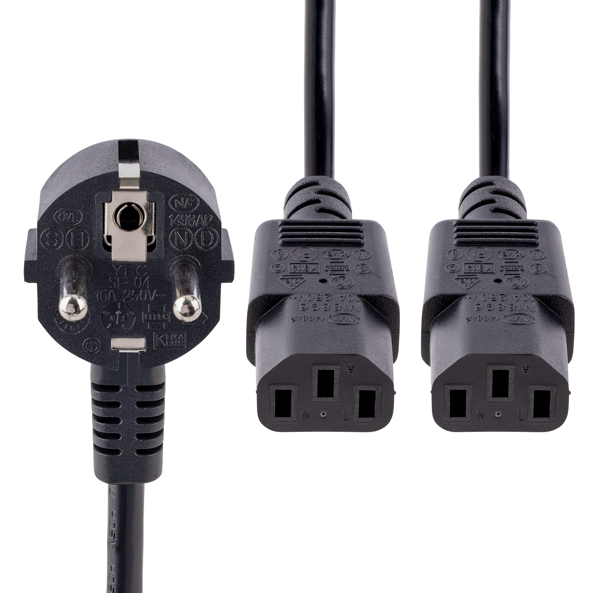 Vhbw 2x Câble d'alimentation cordon électrique Schuko Secteur Prise C13 3  dents 3m pour PC portable, moniteur, imprimante
