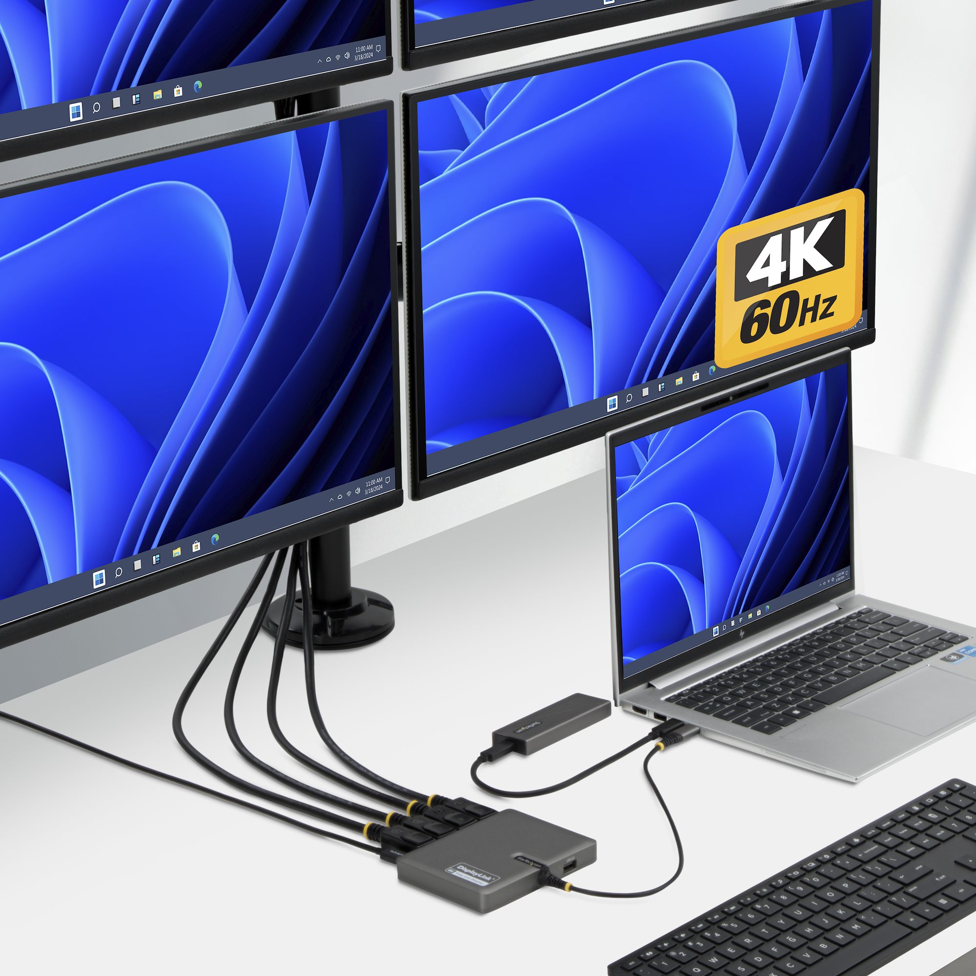 ディスプレイアダプター／USB-C接続／4画面／4K60Hz DisplayPort／140W