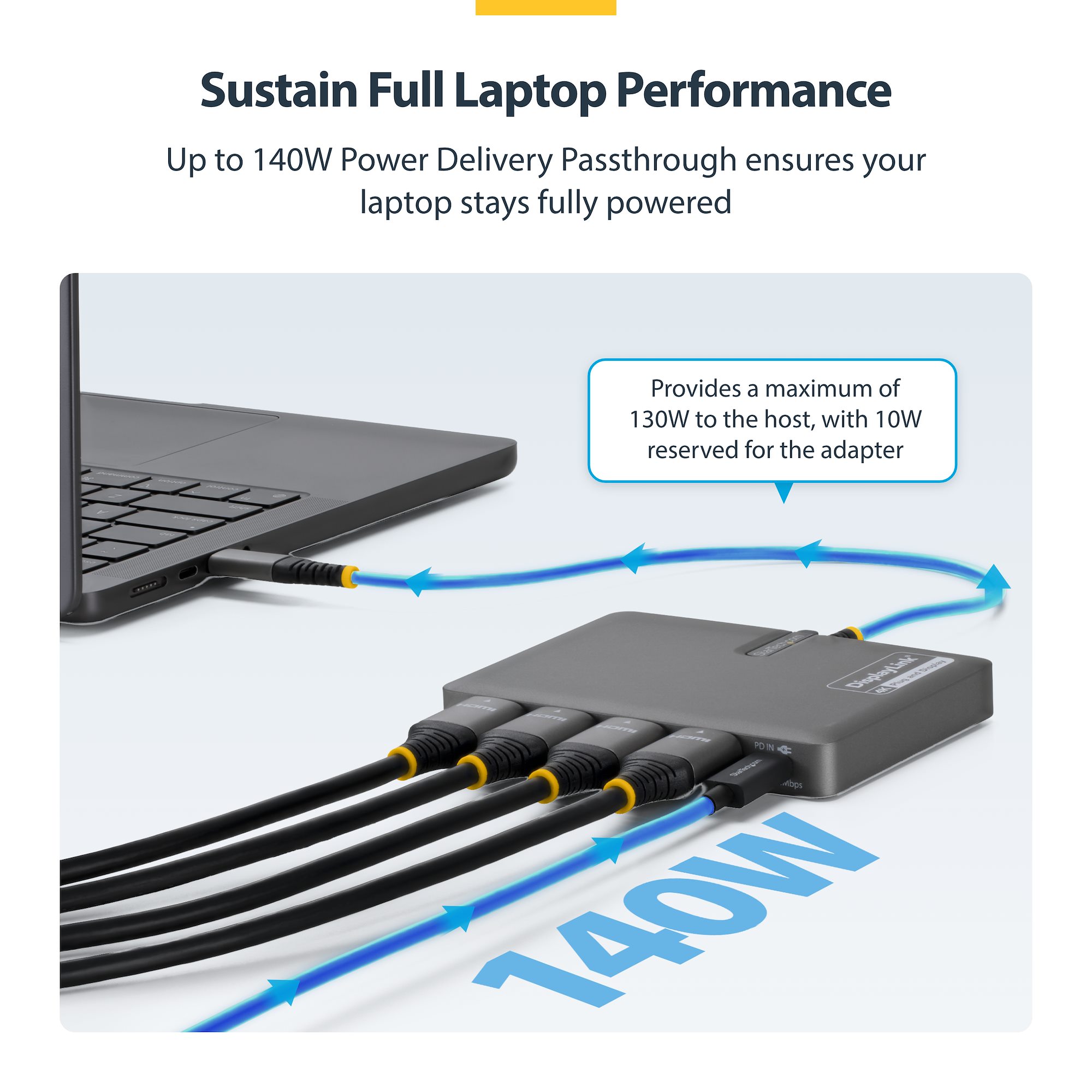 StarTechドッキングステーション USB-C 4画面 4K60Hz ドッキングステーション／USB-C接続／4画面／4K60Hz HDMI／100W USB PD