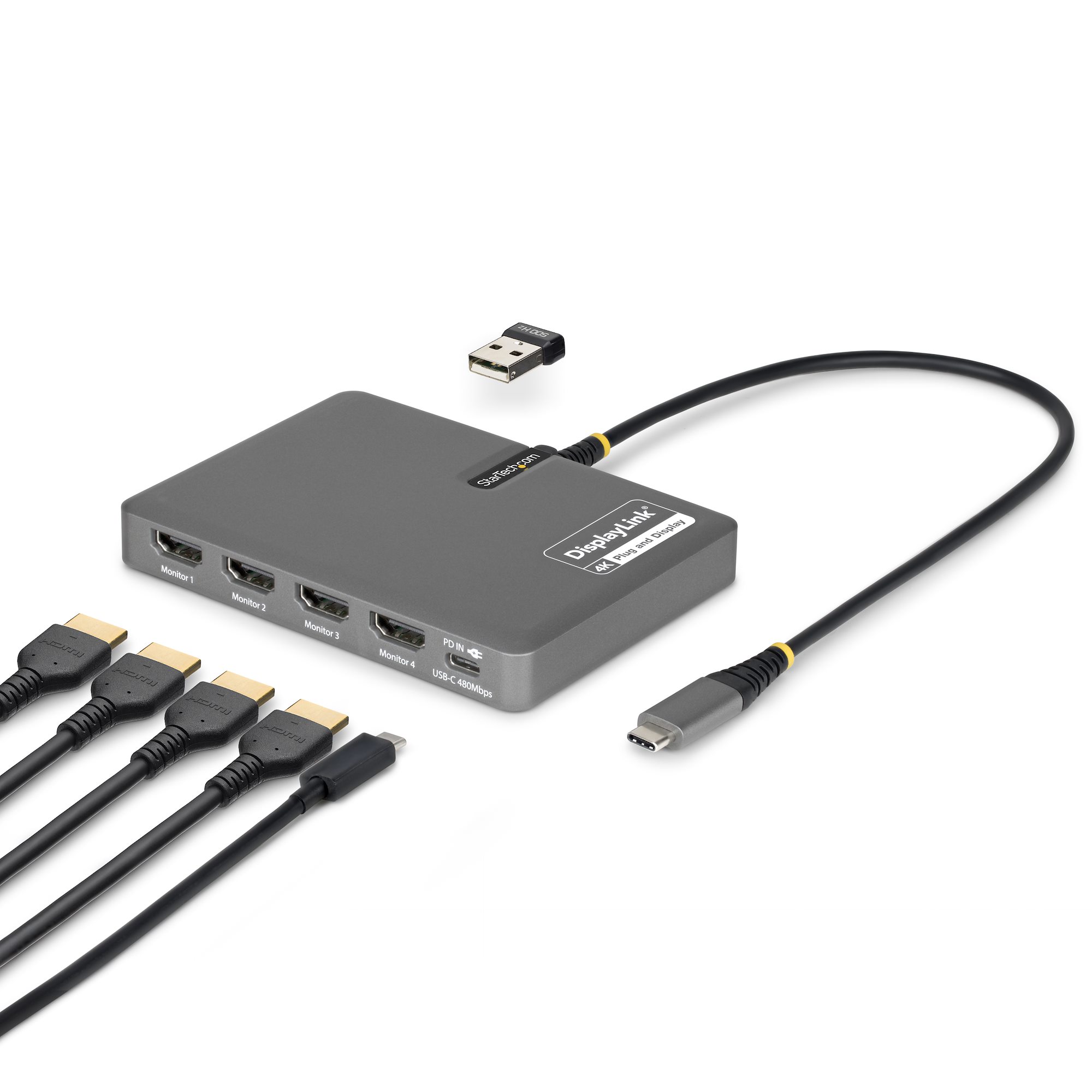StarTechドッキングステーション USB-C 4画面 4K60Hz ドッキングステーション／USB-C接続／4画面／4K60Hz HDMI／100W USB PD