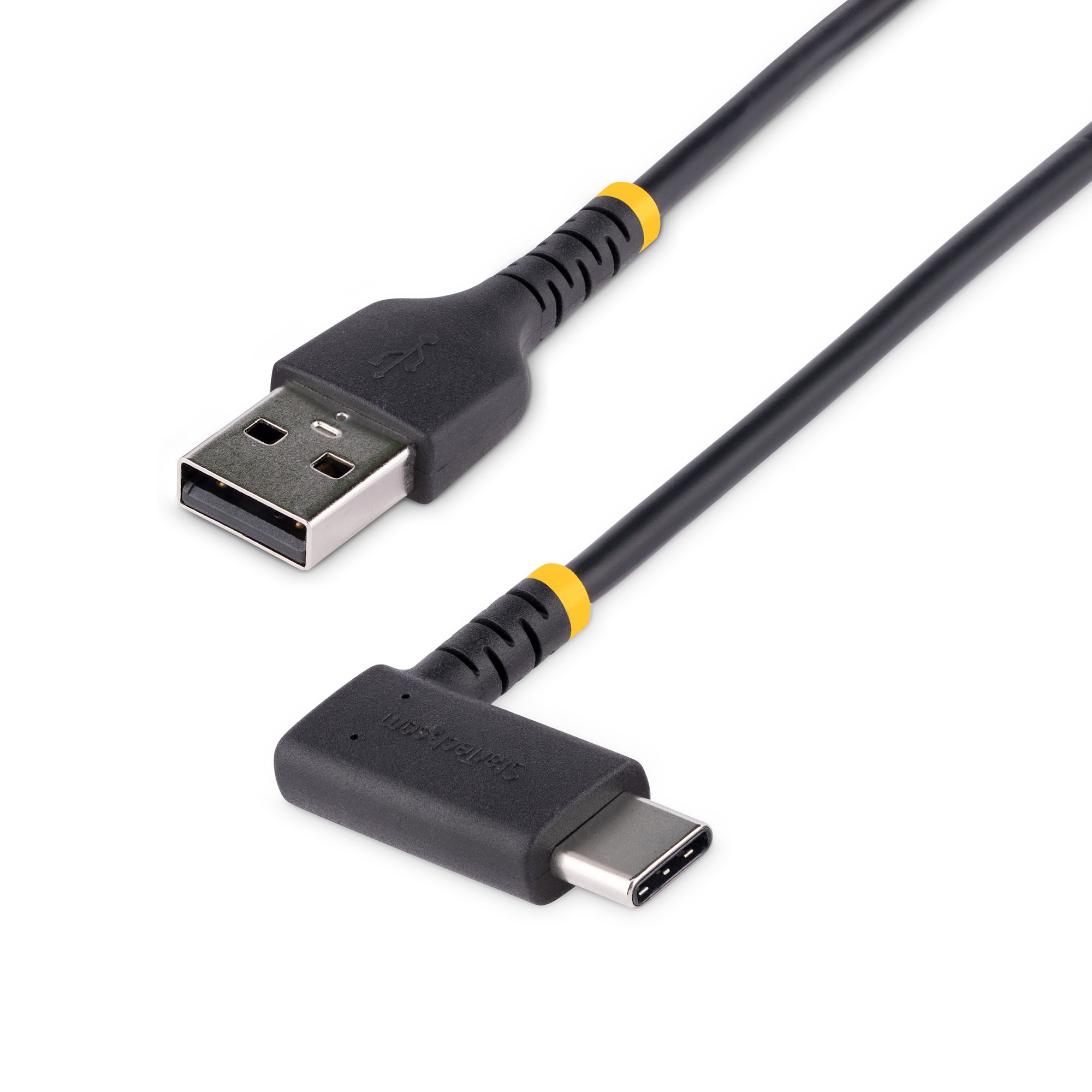 6ft (2m) USB A to C Charging Cable Right Angle - Heavy Duty Fast Charge  USB-C Cable - Black USB 2.0 A to Type-C - Rugged Aramid Fiber - 3A - USB