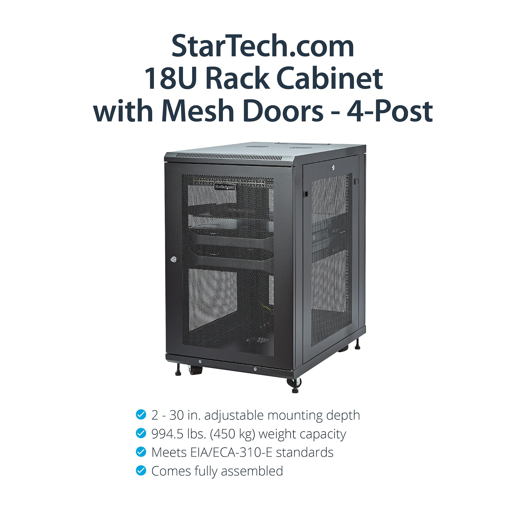 4-Post 18U Server Rack Cabinet, Lockable 19