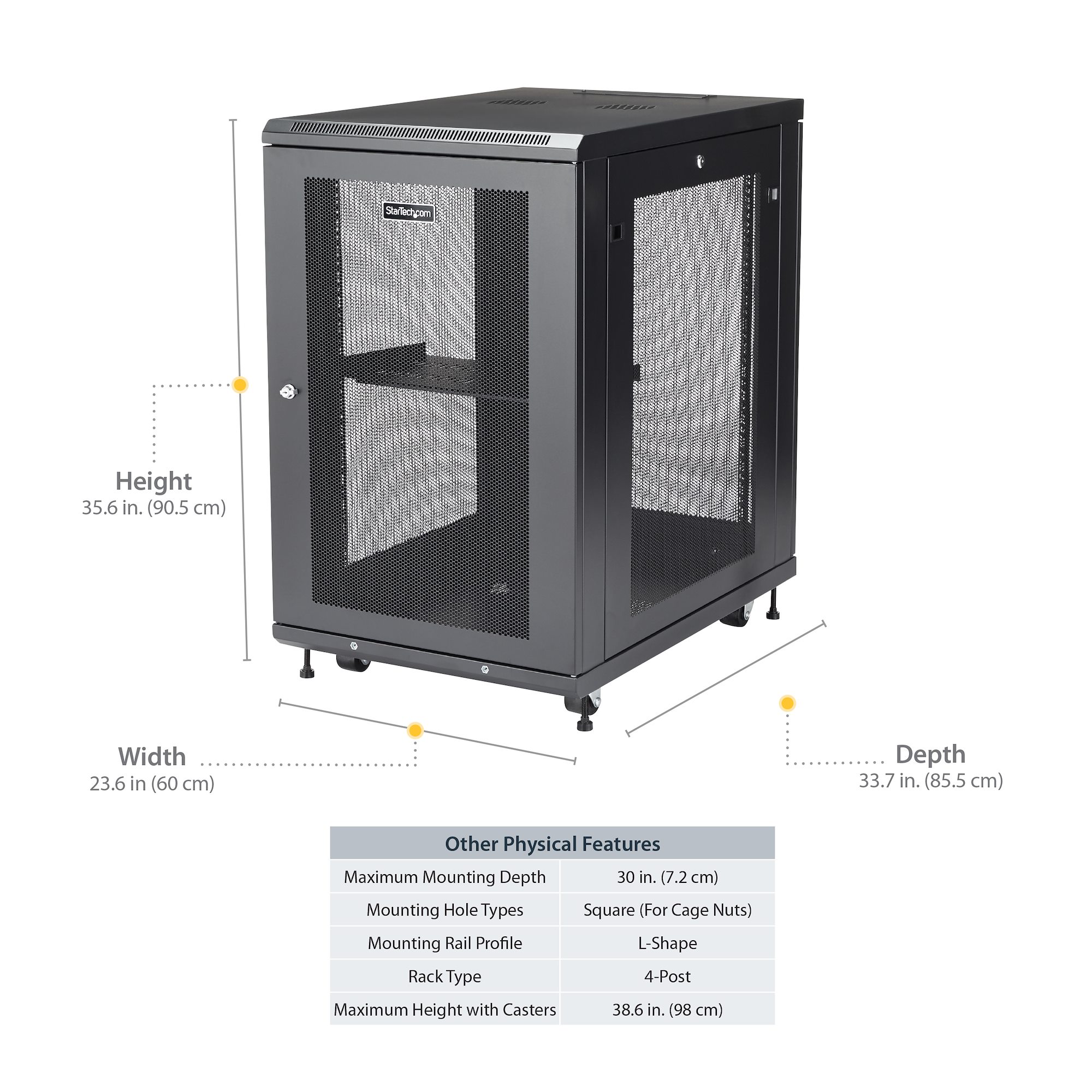 4-Post 18U Server Rack Cabinet, Lockable 19