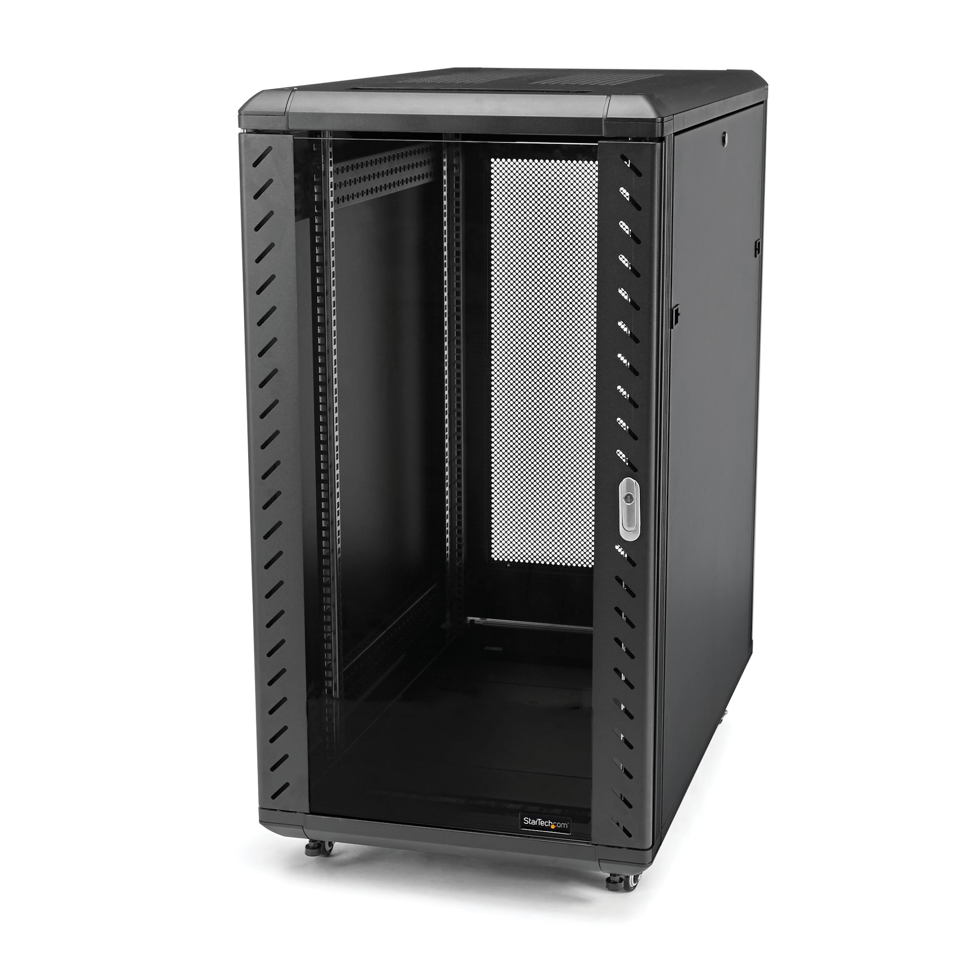 4-Post 18U Server Rack Cabinet, Lockable 19 Data Rack Cabinet for Computer  / AV / IT Equipment, Office / Home Network Rack with Casters & Adjustable