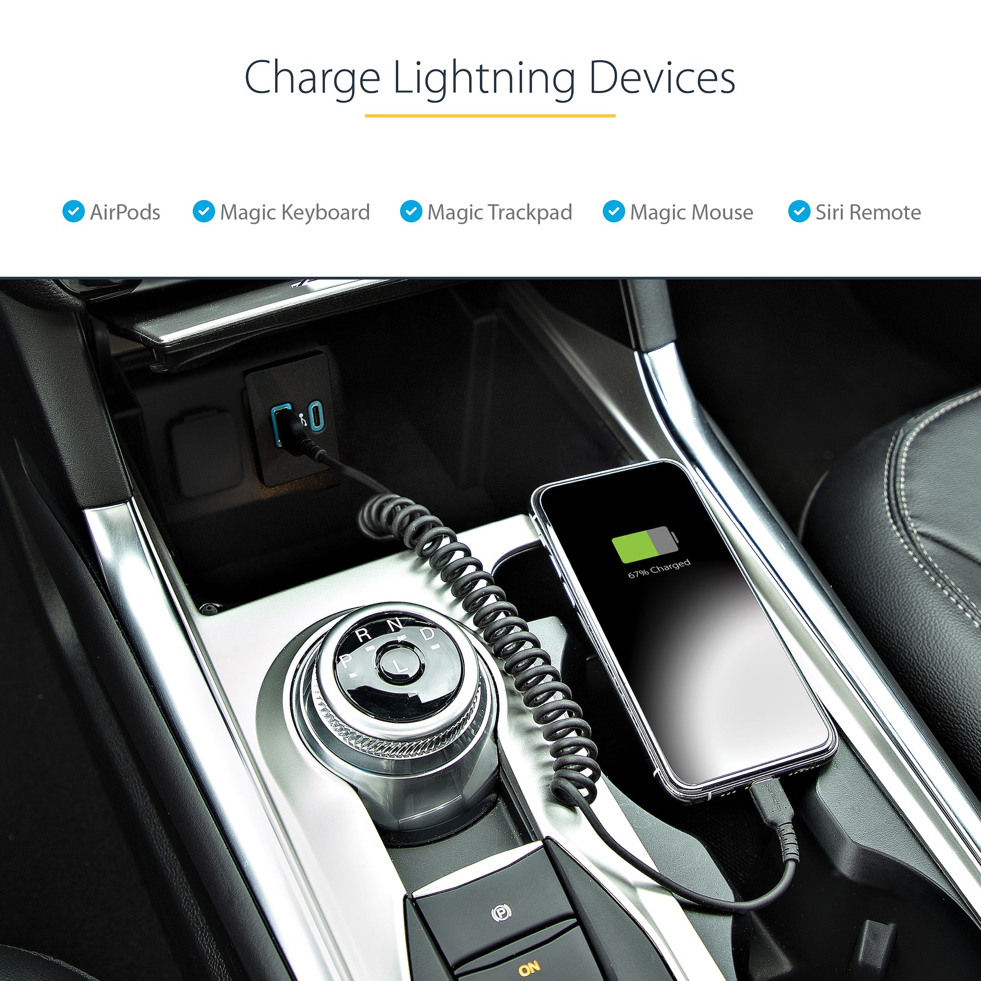 StarTech.com Chargeur Voiture Lightning avec Câble Spiralé - Chargeur Iphone  1m - Double Chargeur USB pour Telephones et Tablett