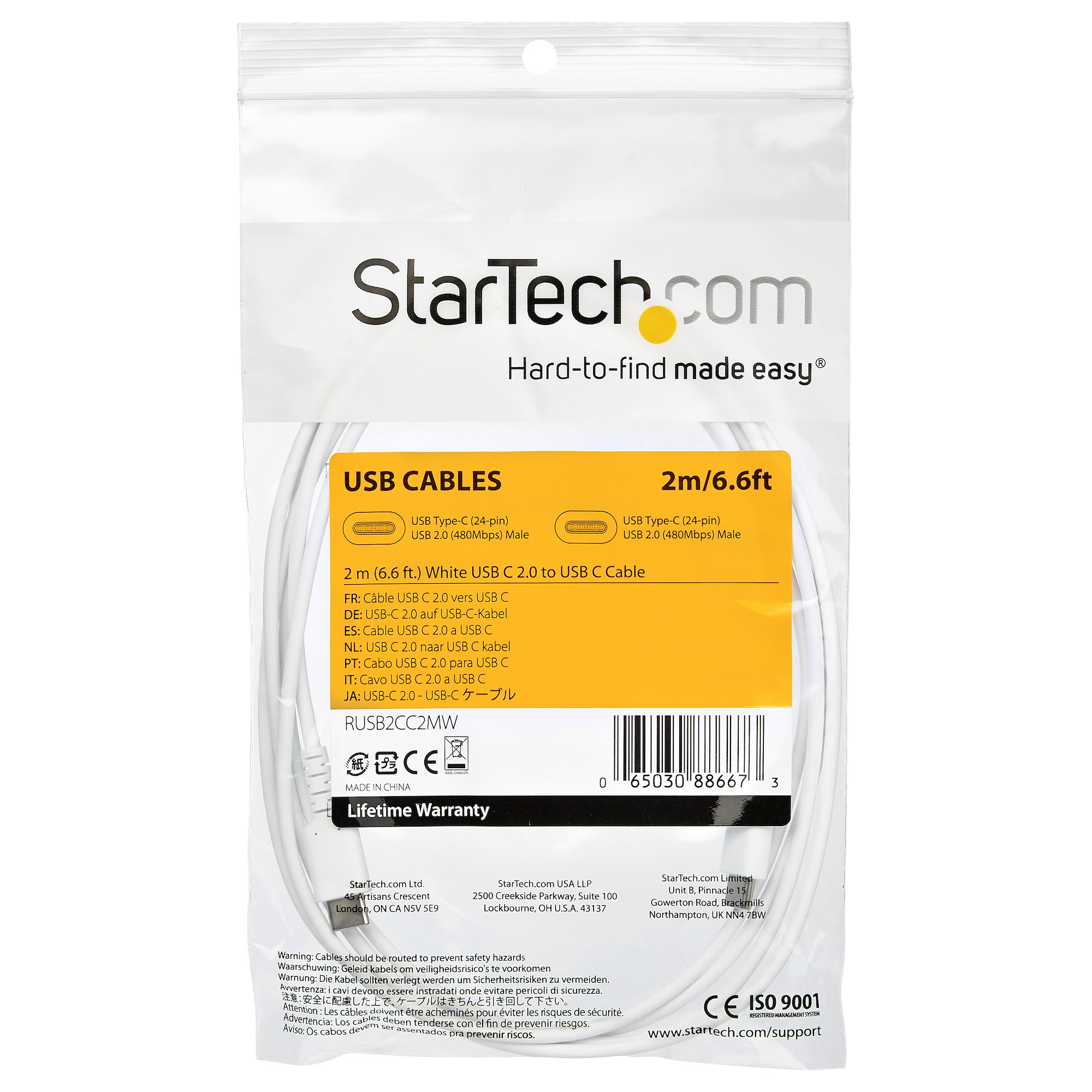 Câble USB StarTech.com, USB C vers USB C, 2m, Noir Code commande RS:  256-6993 Référence fabricant