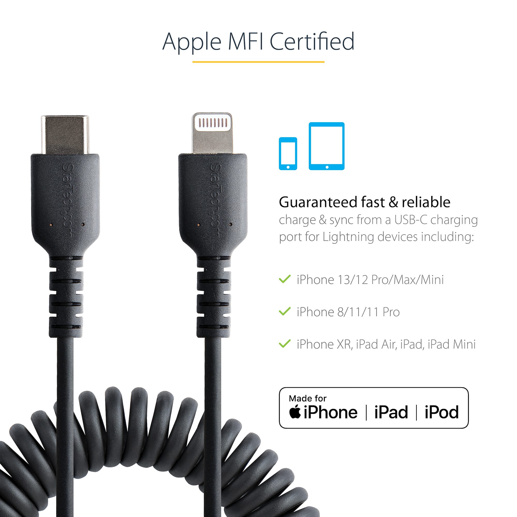 Cable Lightning en espiral para iPhone para Apple CarPlay, cable de carga  retráctil para iPhone con sincronización de datos, cable de carga corto en