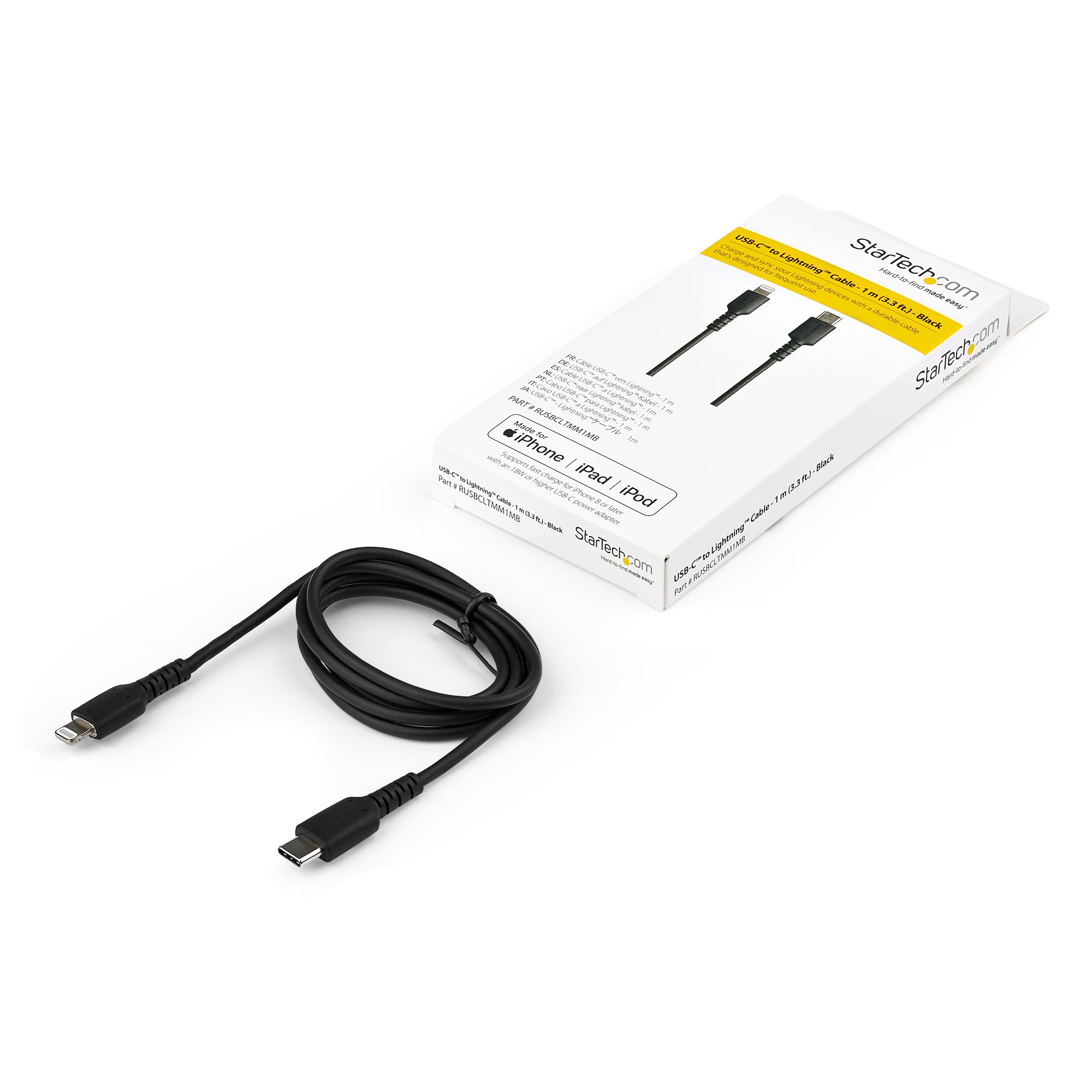 Lightningケーブル USB-A 1m 高耐久アラミド MFi認証 ブラック(RUSBLTMM1MB) 目安在庫=○[メール便対象商品]