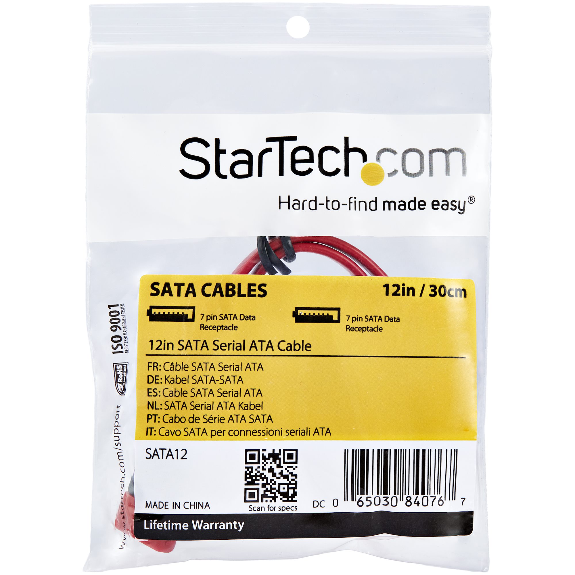 StarTech.com 12in SATA to Left Angle SATA Serial ATA Cable 