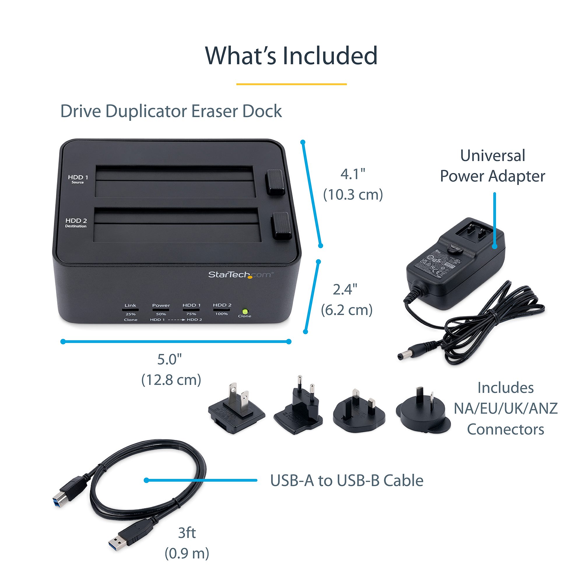 Duplicateur et Effaceur de Disque Dur à 2 baies, Cloneur/Copieur Autonome  de HDD/SSD SATA, Dock USB 3.0 vers SATA, Station d'Accueil pour Duplicateur
