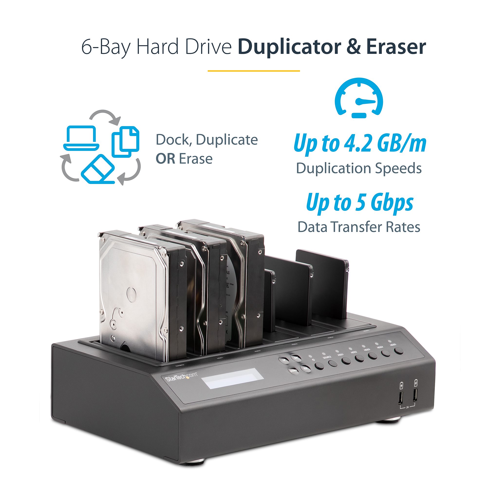 USB 3.0 / eSATA 6-Bay Hard Drive Duplicator Dock - 1:5 HDD / SSD Cloner and  Eraser