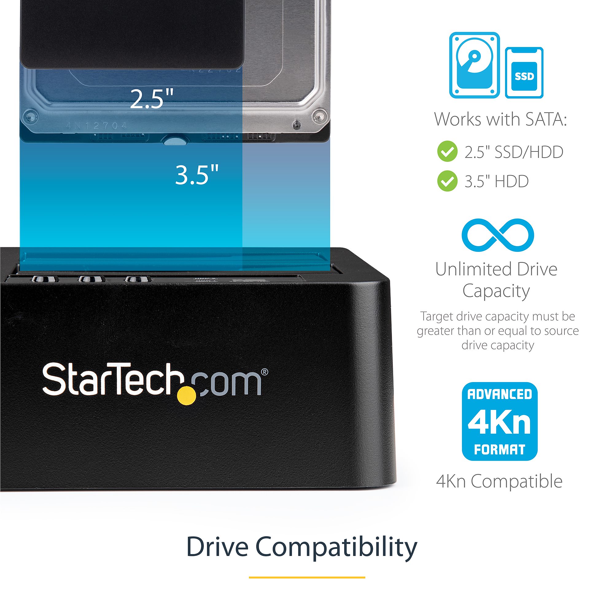 StarTech.com Dual-Bay Hard Drive Duplicator Dock, HDD / SSD Cloner Copier