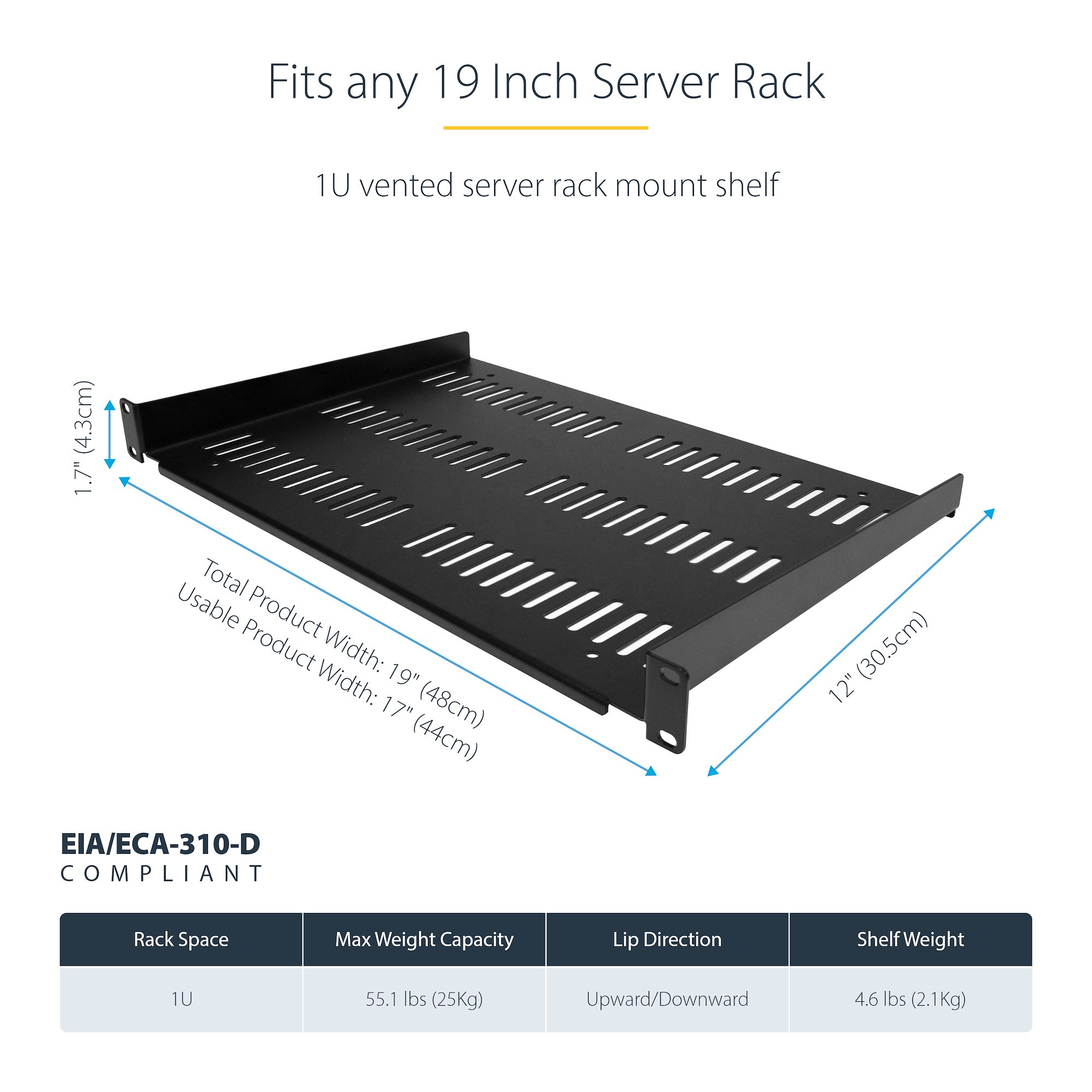 1U Vented Rack Shelf - 12 in.