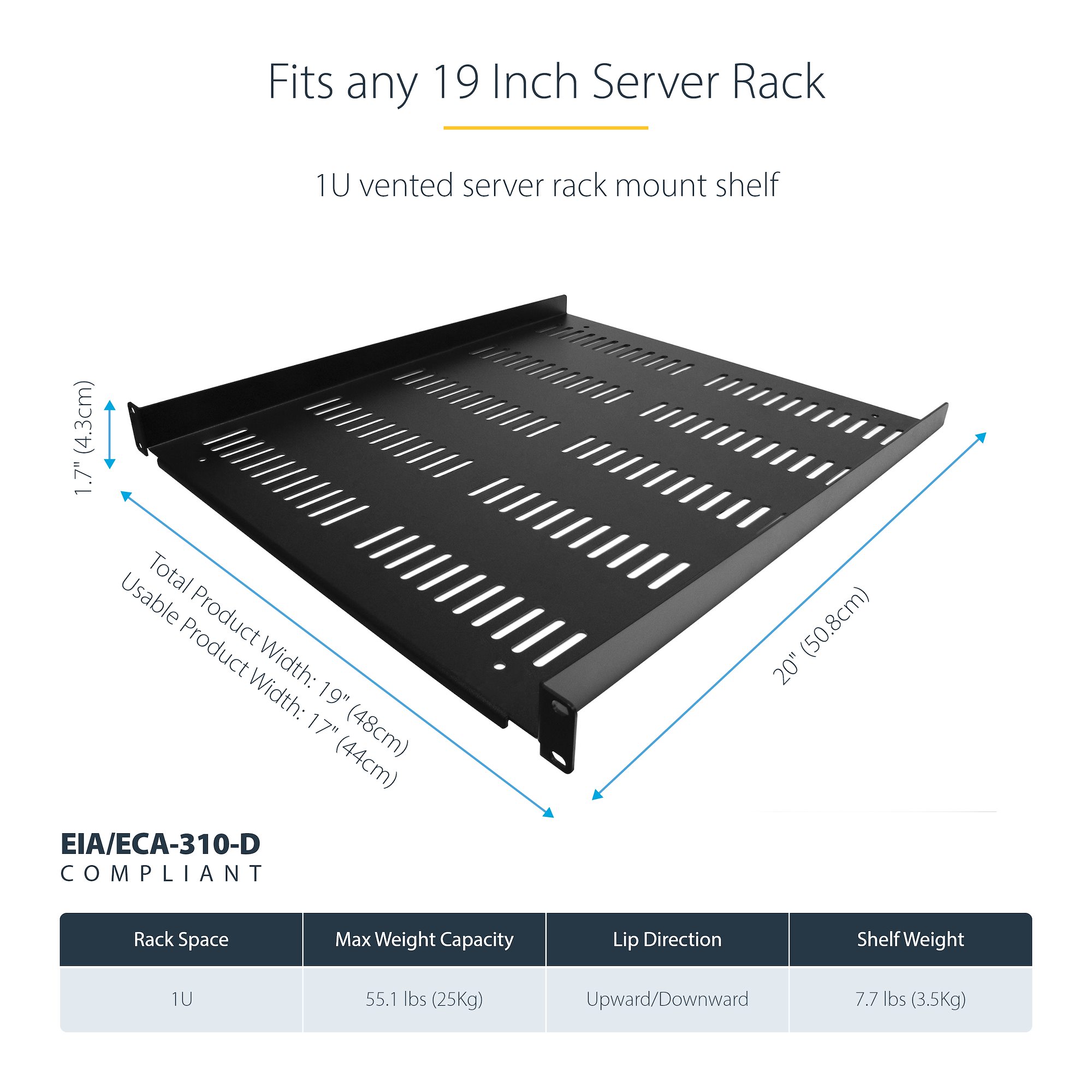 1U Vented Rack Shelf - 20 in.