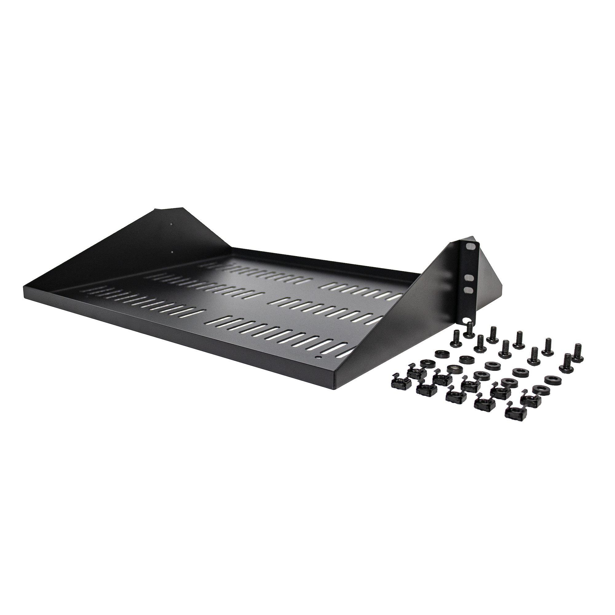 Add a sturdy, 2U server rack shelf to any 2 post rack