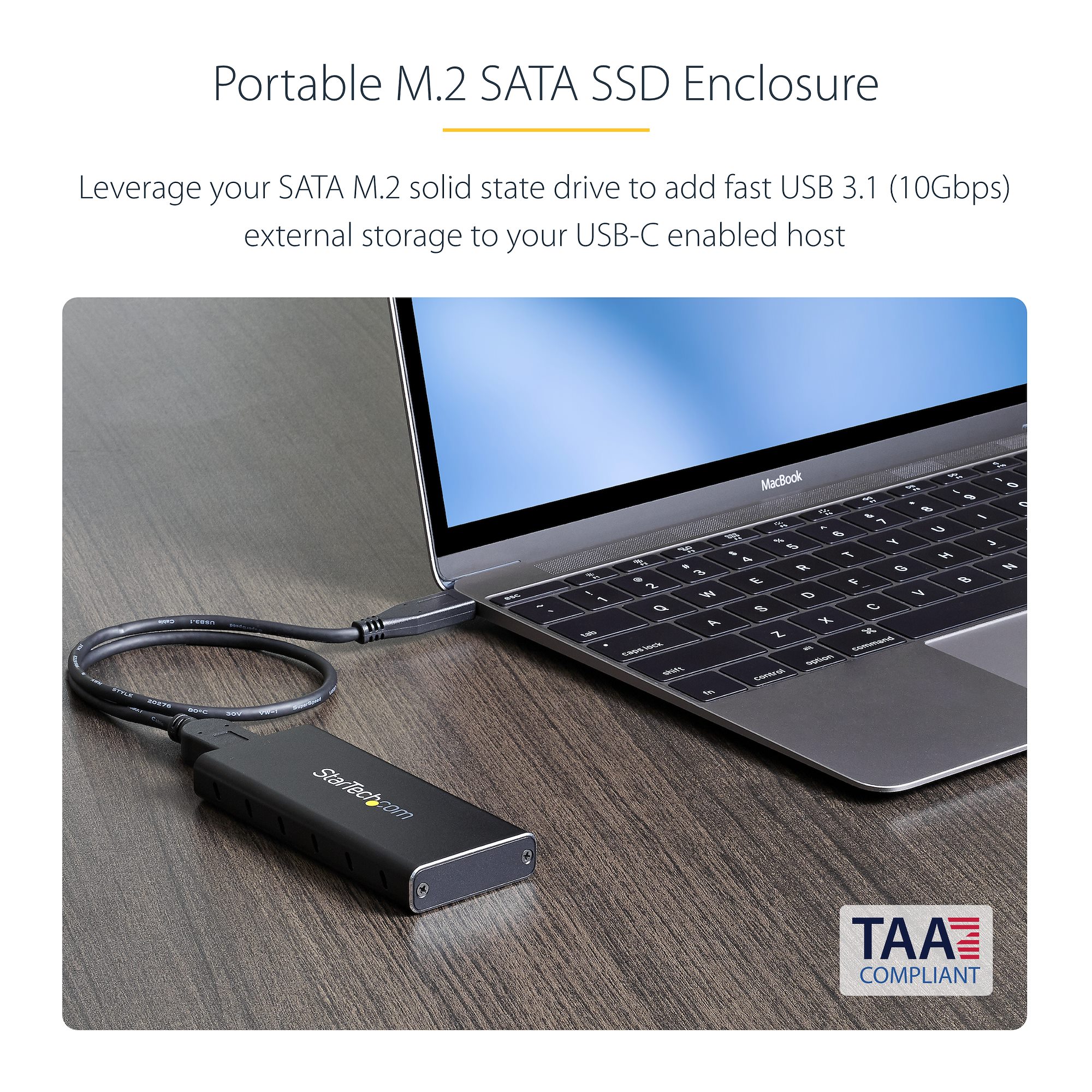 M.2 SSD Enclosure for M.2 SATA SSDs - USB 3.1 (10Gbps) with