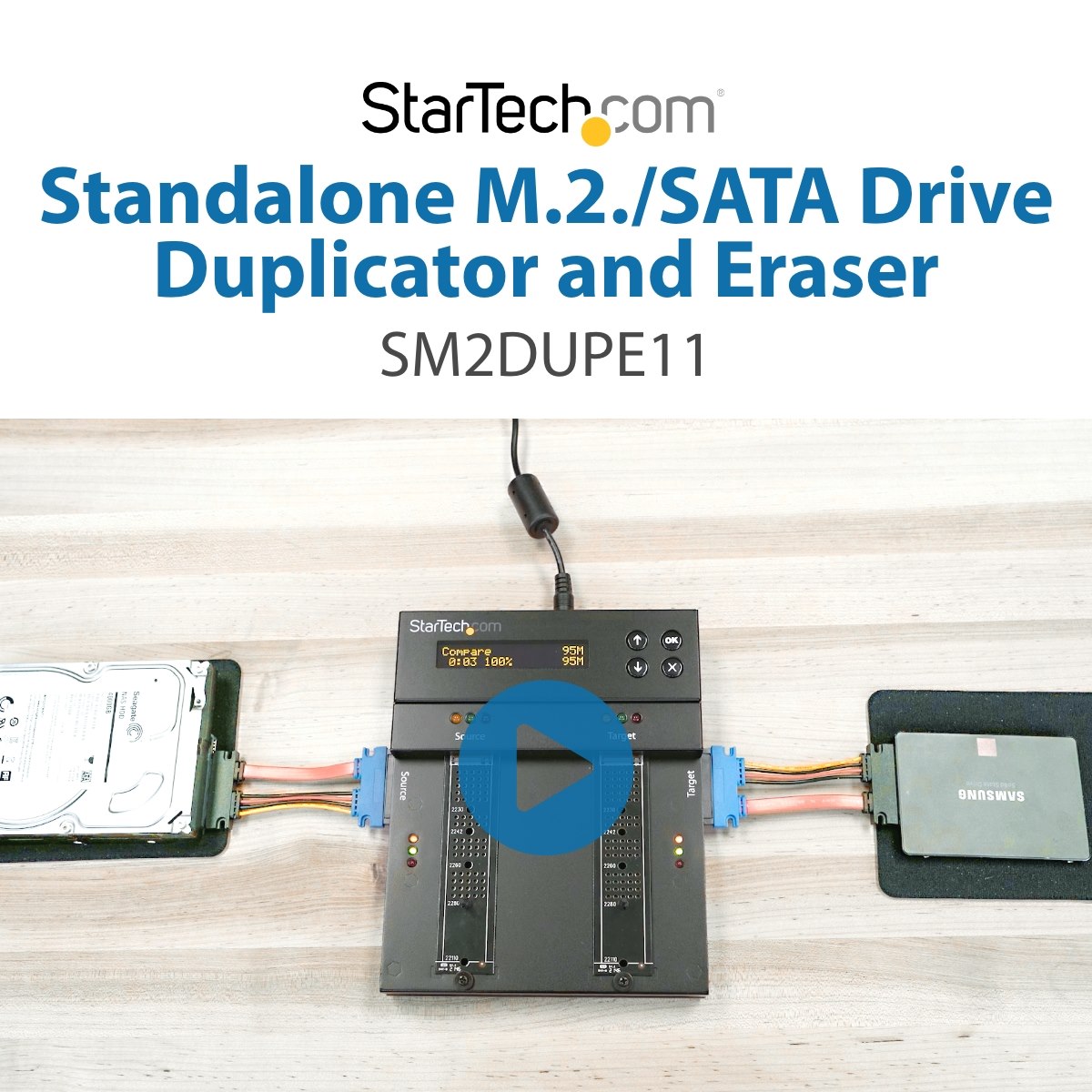 StarTech.com Dual Bay M.2 SATA/NVMe Duplicator/Eraser, SSD Cloner
